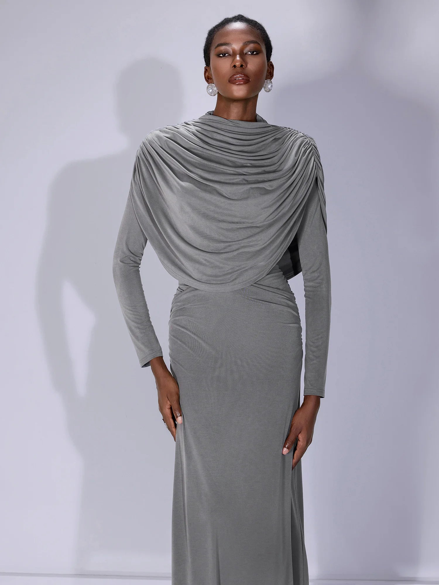 High Neck Ruched Bodycon Maxi Dress|NOOSGOP