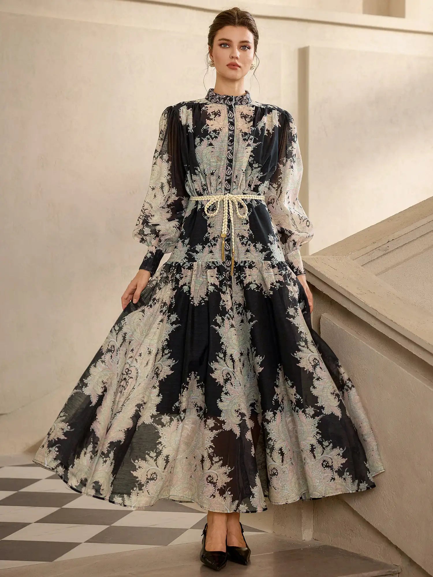 Ink Print Round Neck Maxi Dress|NOOSGOP