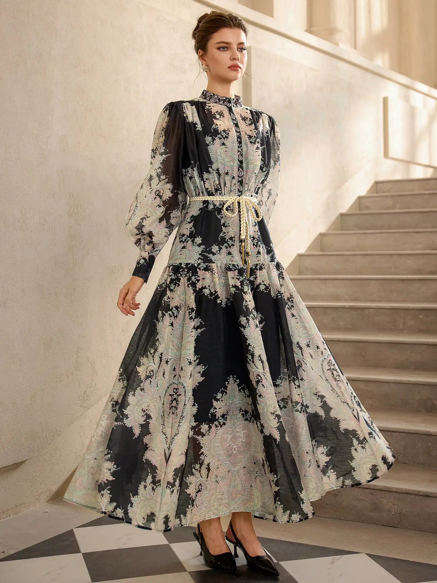 Ink Print Round Neck Maxi Dress|NOOSGOP