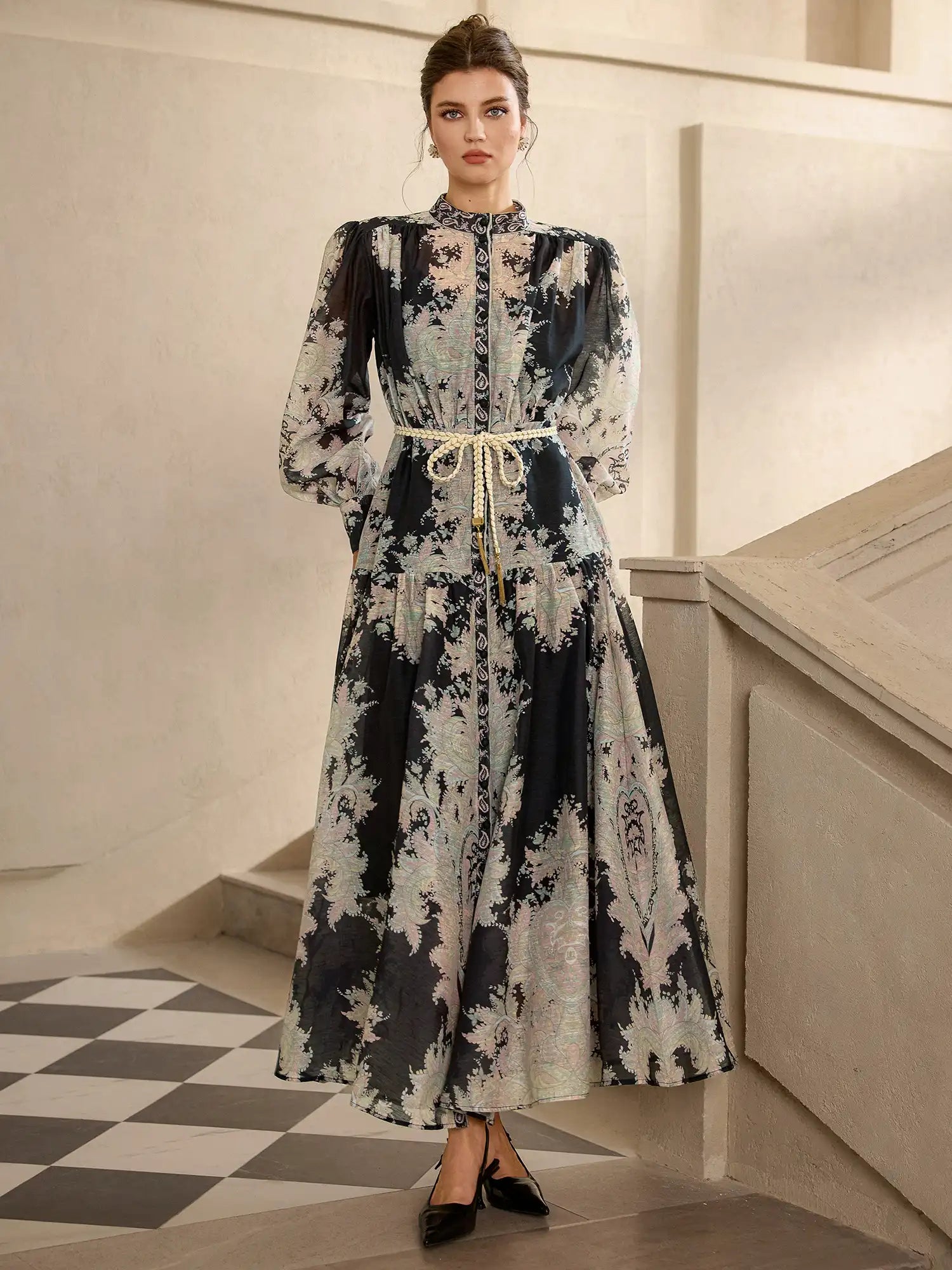 Ink Print Round Neck Maxi Dress|NOOSGOP