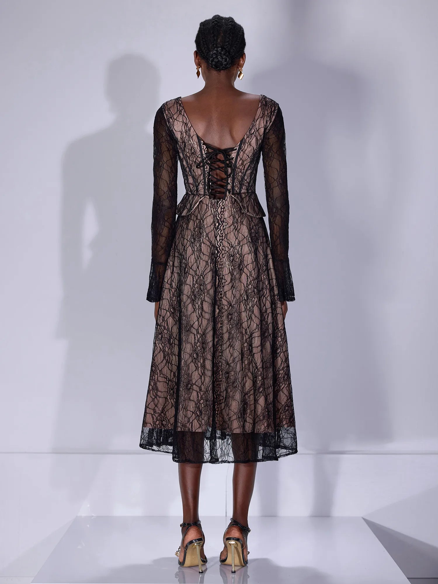 Lace Low Cut Ruffle Midi Dress|NOOSGOP