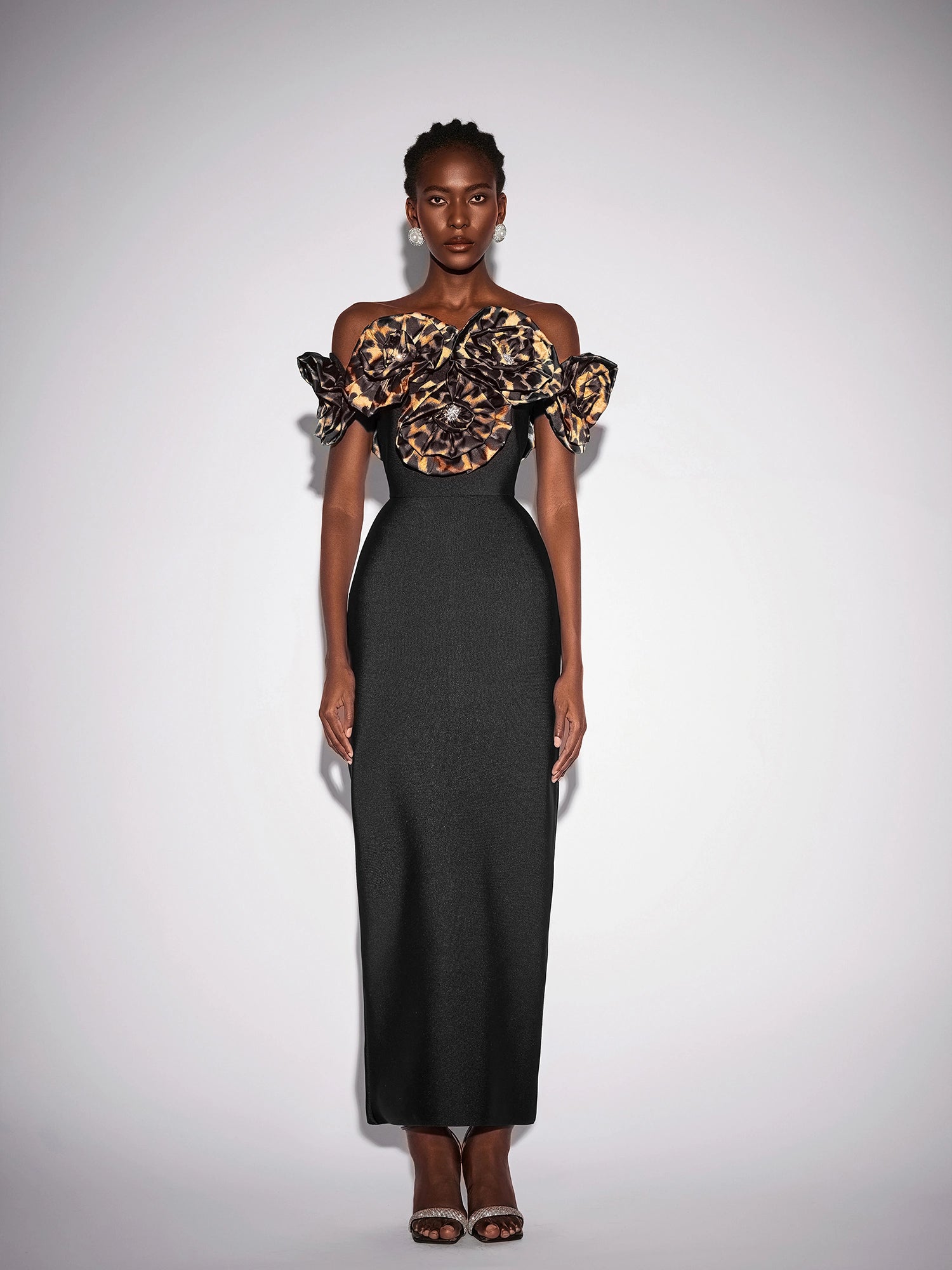 Leopard Floral Rhinestone Bodycon Maxi Dress|NOOSGOP