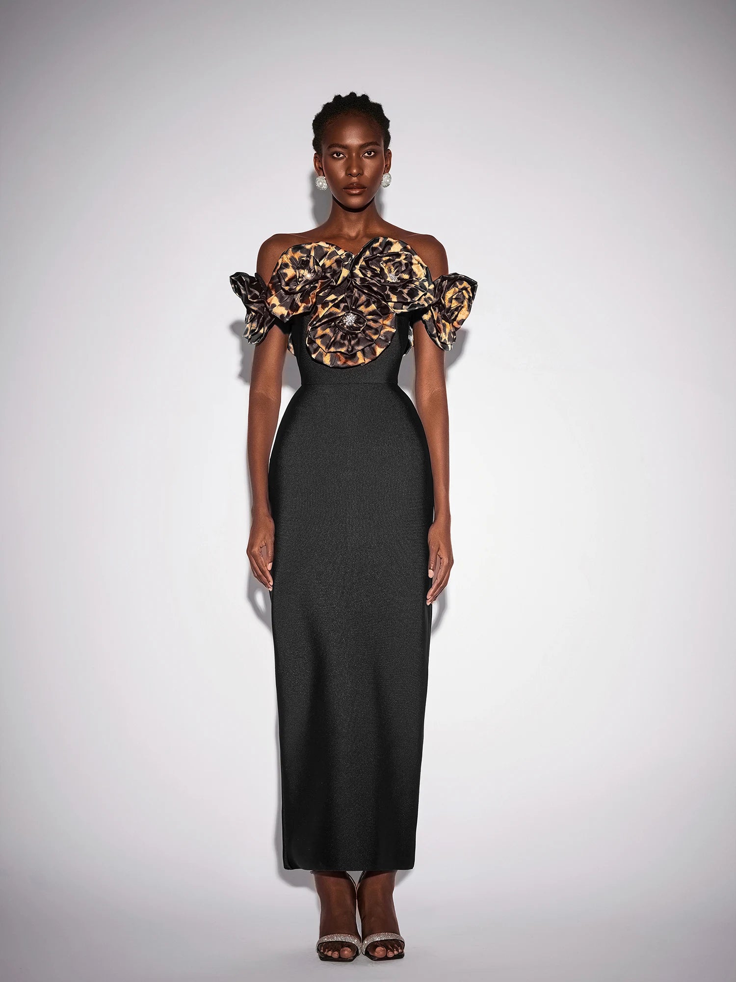 Leopard Floral Rhinestone Bodycon Maxi Dress|NOOSGOP