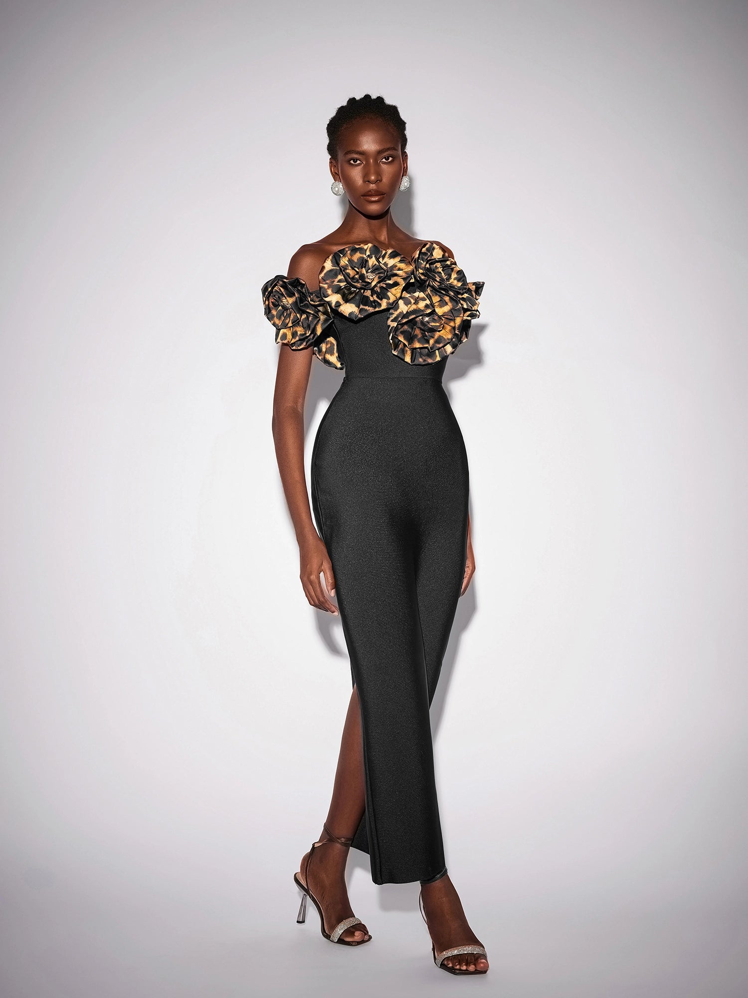 Leopard Floral Rhinestone Bodycon Maxi Dress|NOOSGOP