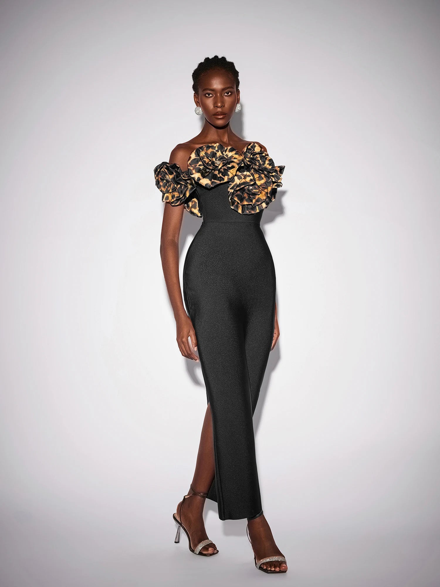 Leopard Floral Rhinestone Bodycon Maxi Dress|NOOSGOP