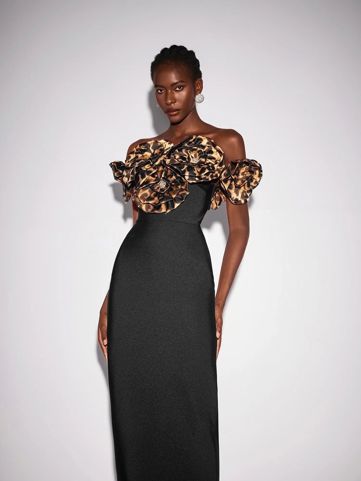 Leopard Floral Rhinestone Bodycon Maxi Dress|NOOSGOP