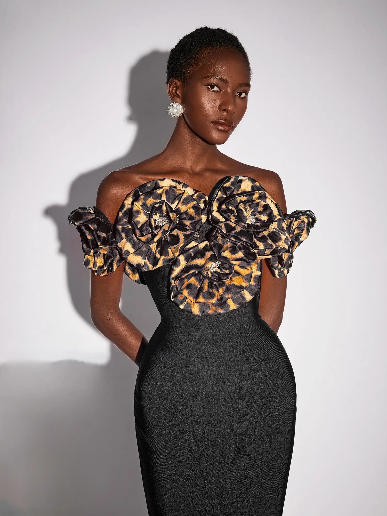 Leopard Floral Rhinestone Bodycon Maxi Dress|NOOSGOP