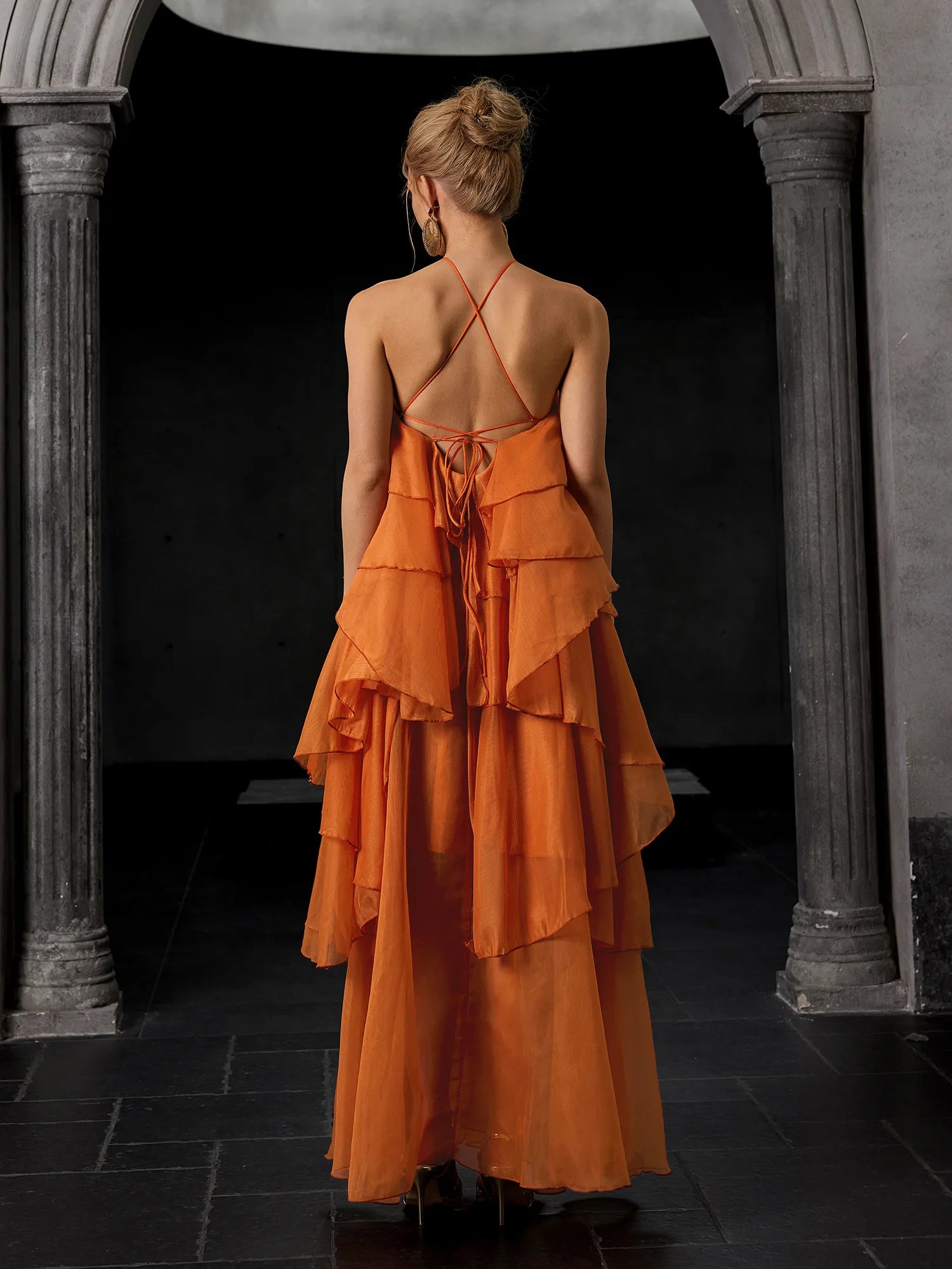 Luxury Open-Back Ruffle Maxi Dress|NOOSGOP