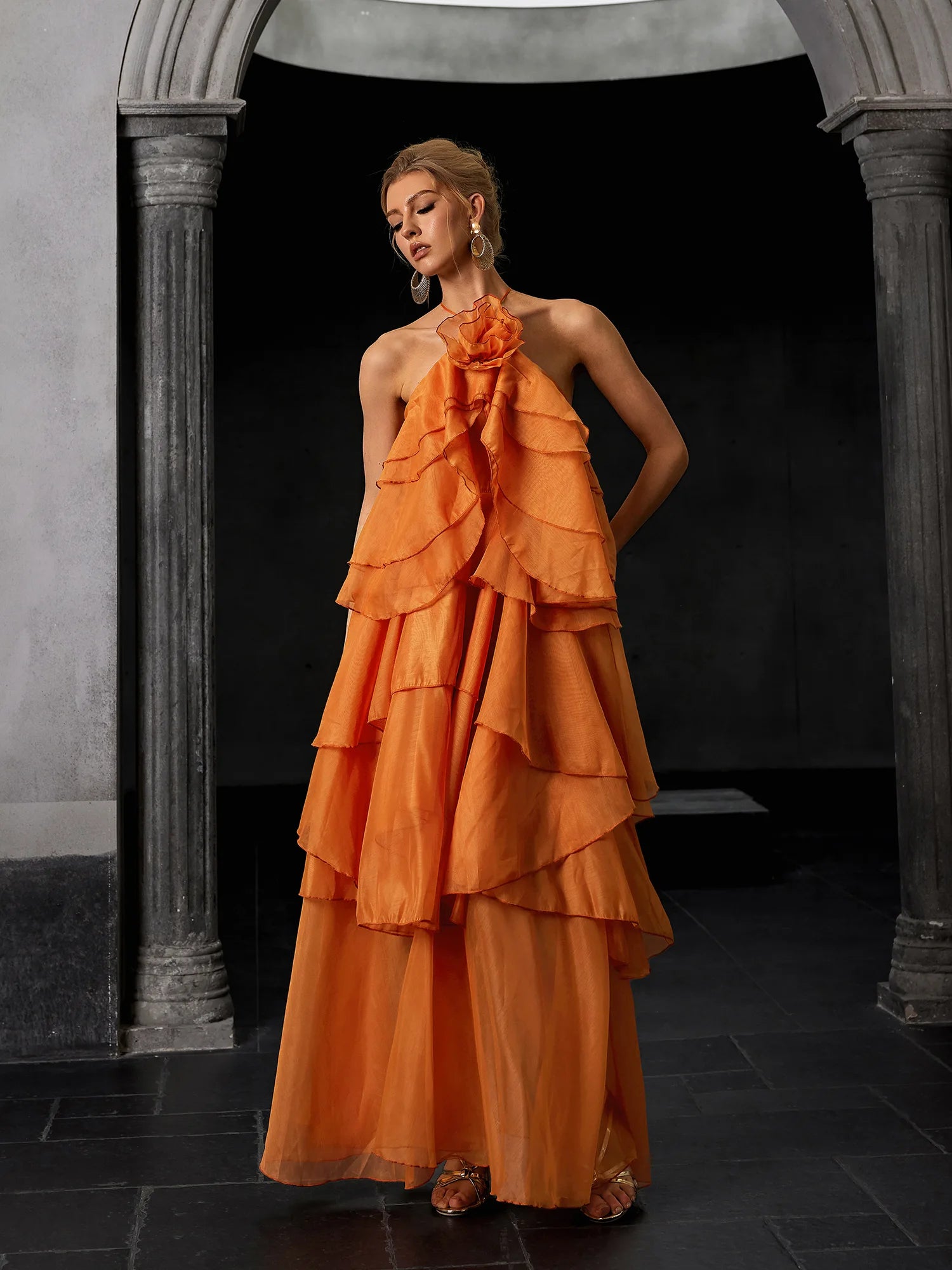 Luxury Open-Back Ruffle Maxi Dress|NOOSGOP