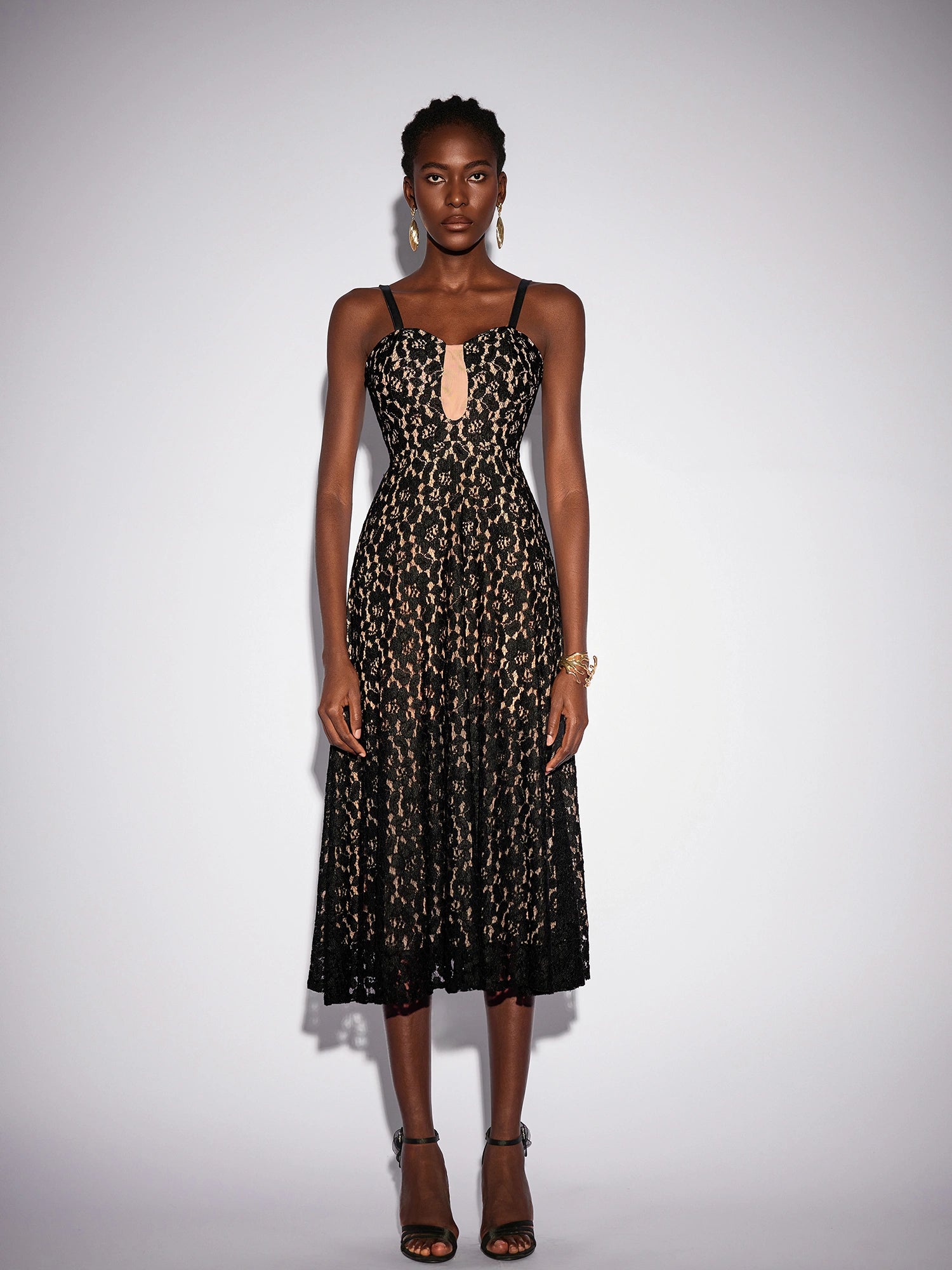 Mesh Patchwork Camisole Midi Dress|NOOSGOP