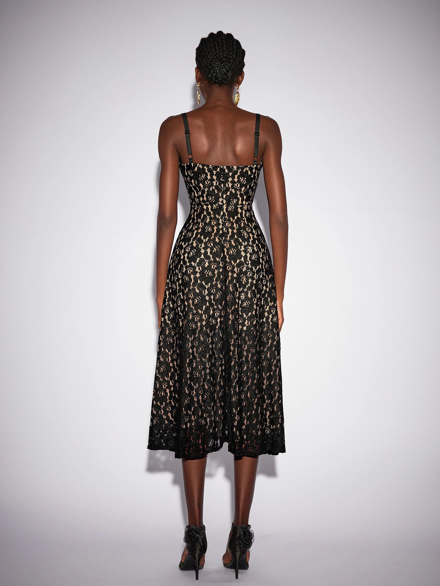 Mesh Patchwork Camisole Midi Dress|NOOSGOP