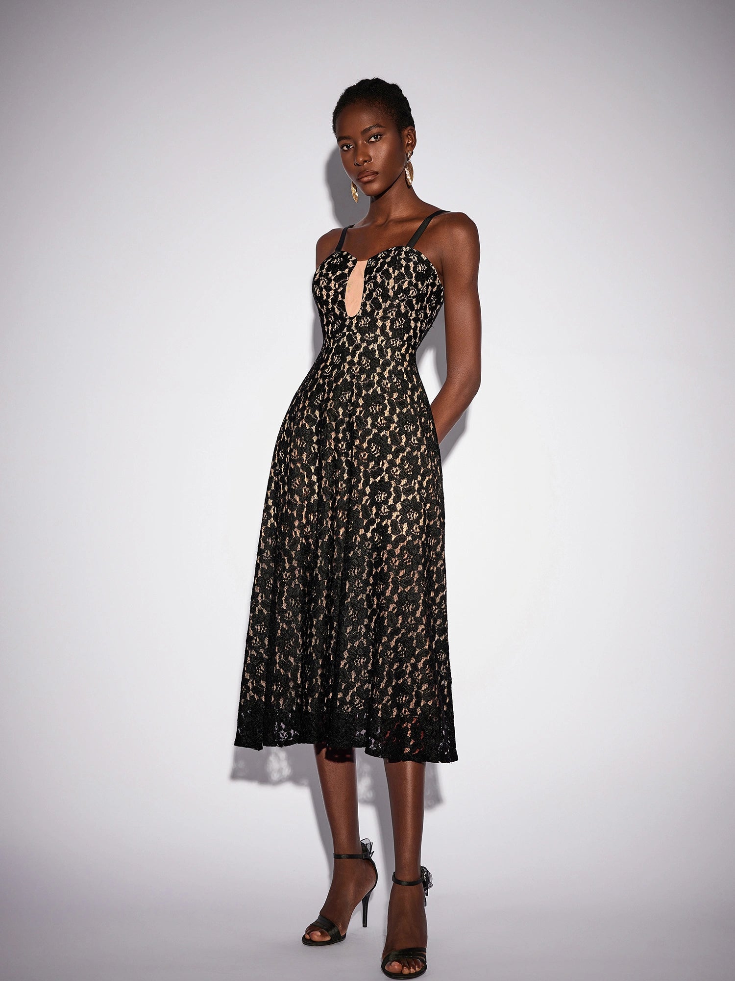 Mesh Patchwork Camisole Midi Dress|NOOSGOP