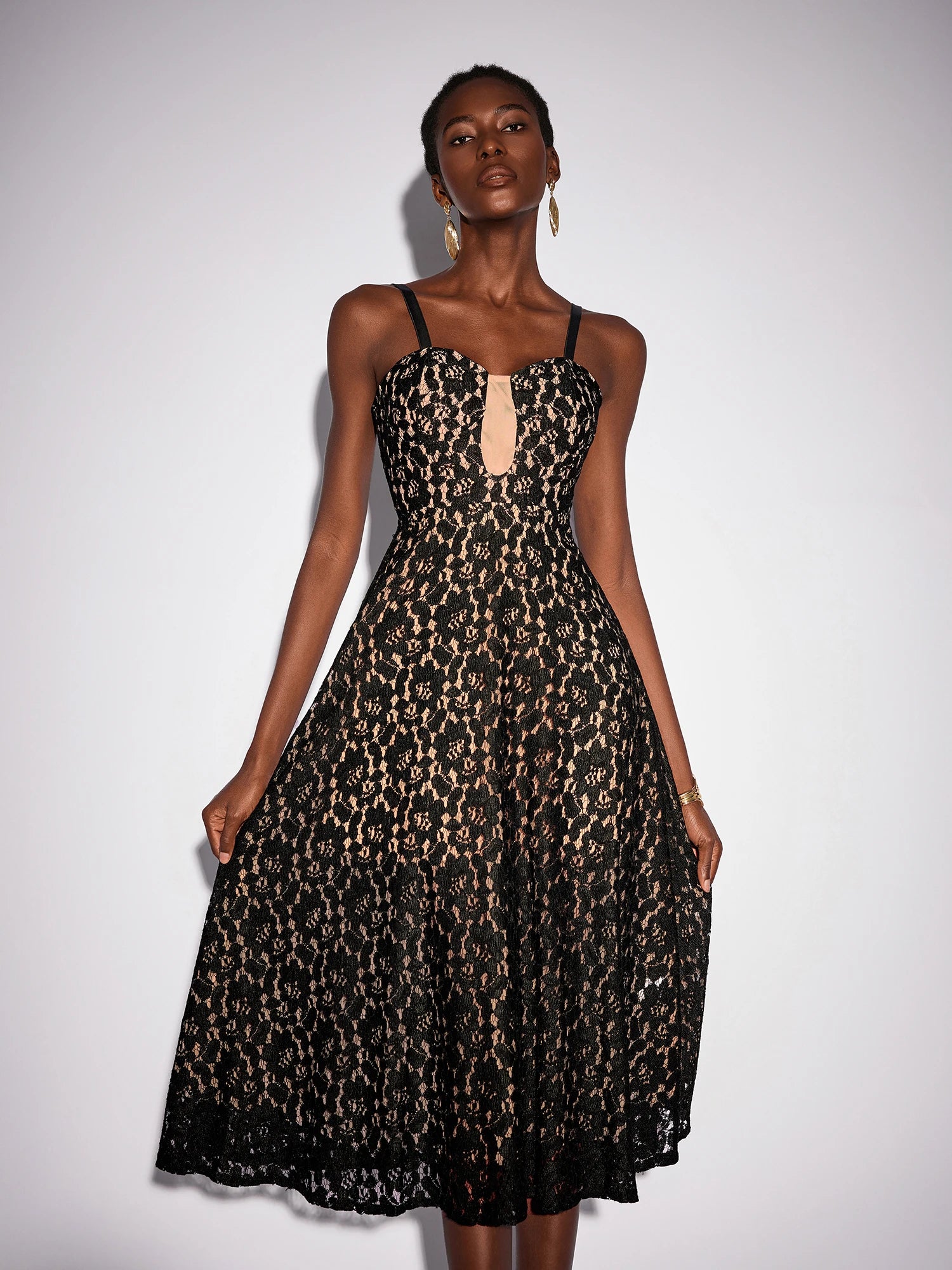 Mesh Patchwork Camisole Midi Dress|NOOSGOP