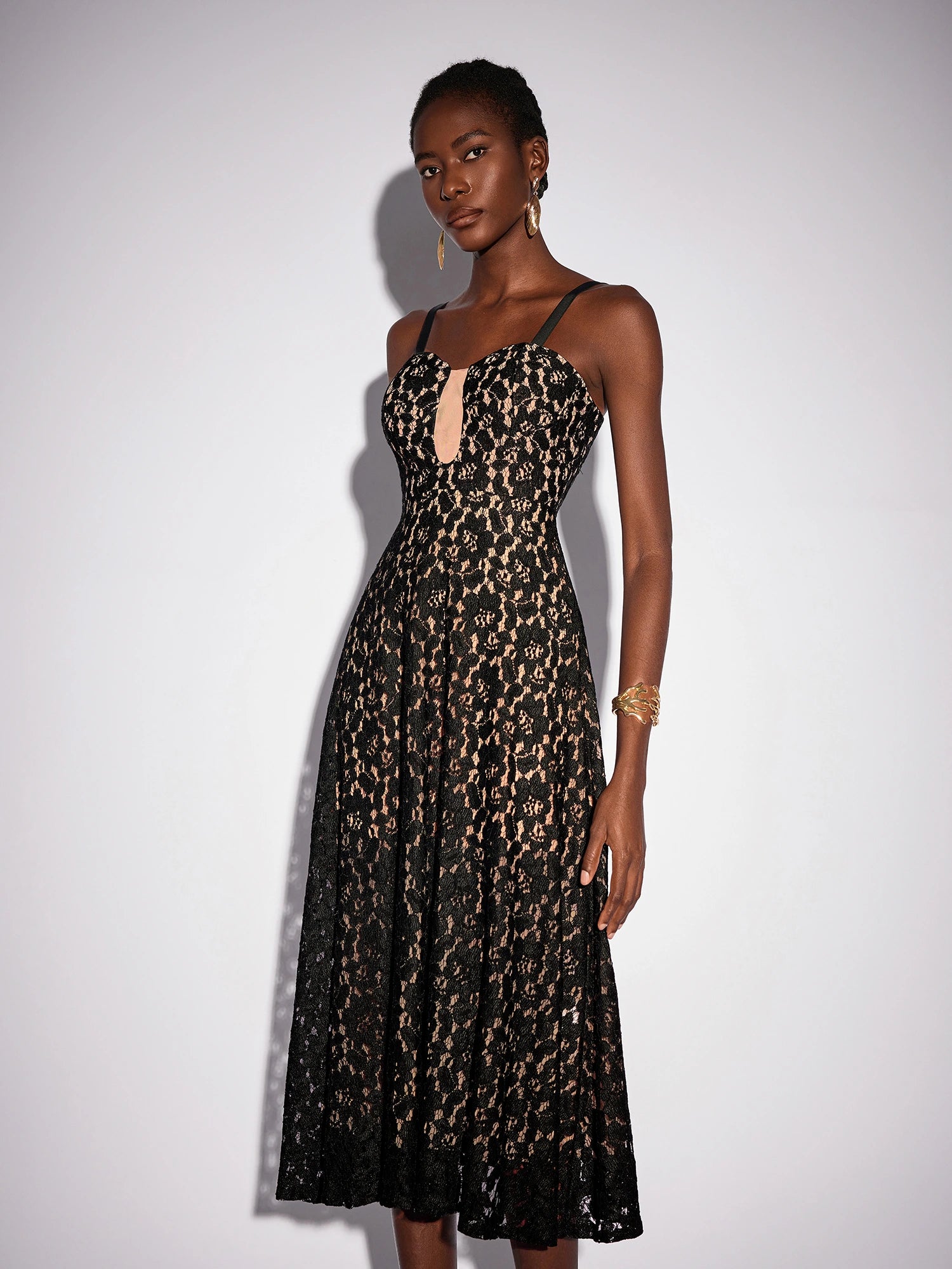 Mesh Patchwork Camisole Midi Dress|NOOSGOP