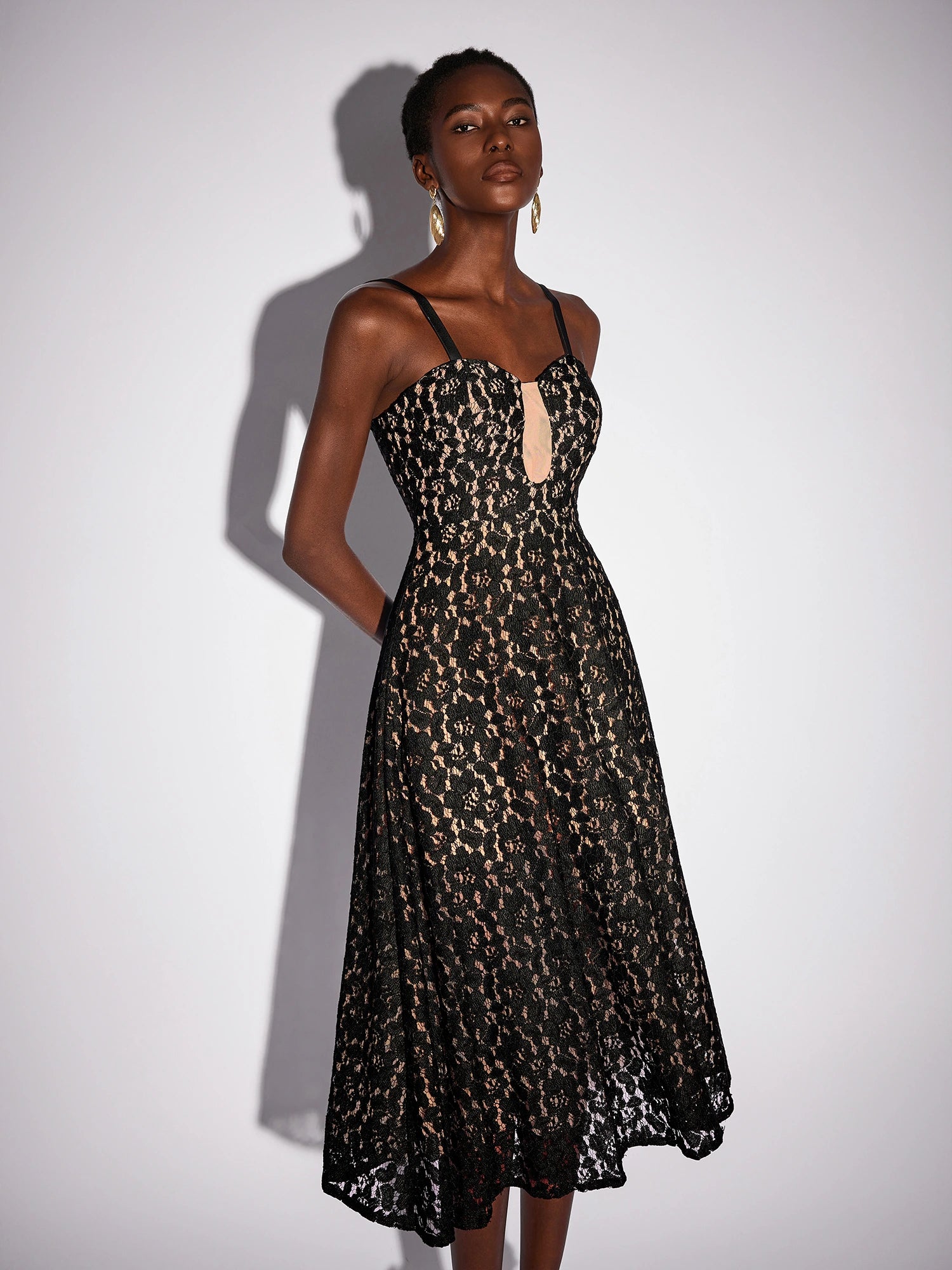 Mesh Patchwork Camisole Midi Dress|NOOSGOP