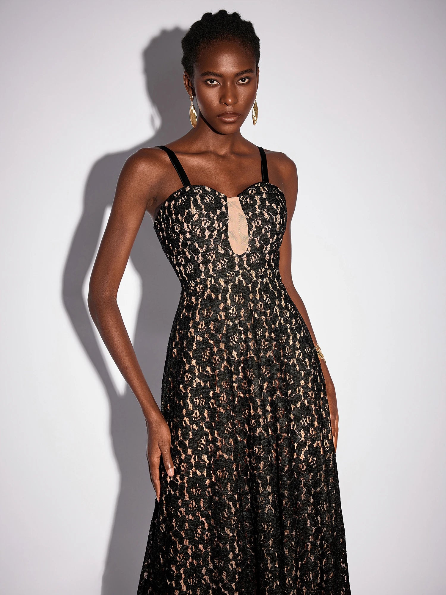 Mesh Patchwork Camisole Midi Dress|NOOSGOP