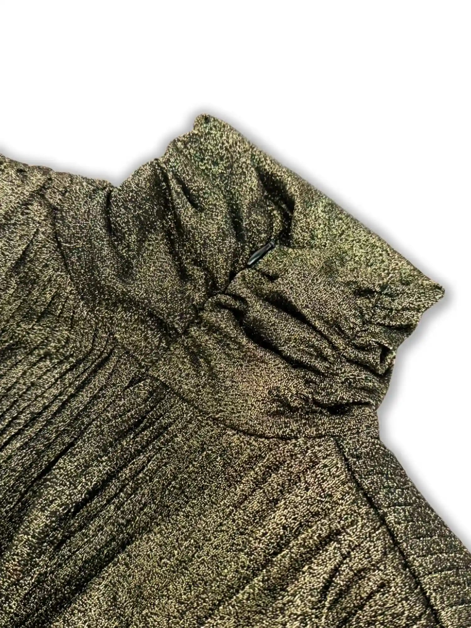 Metallic Pleated High-Neck Maxi Dress|NOOSGOP