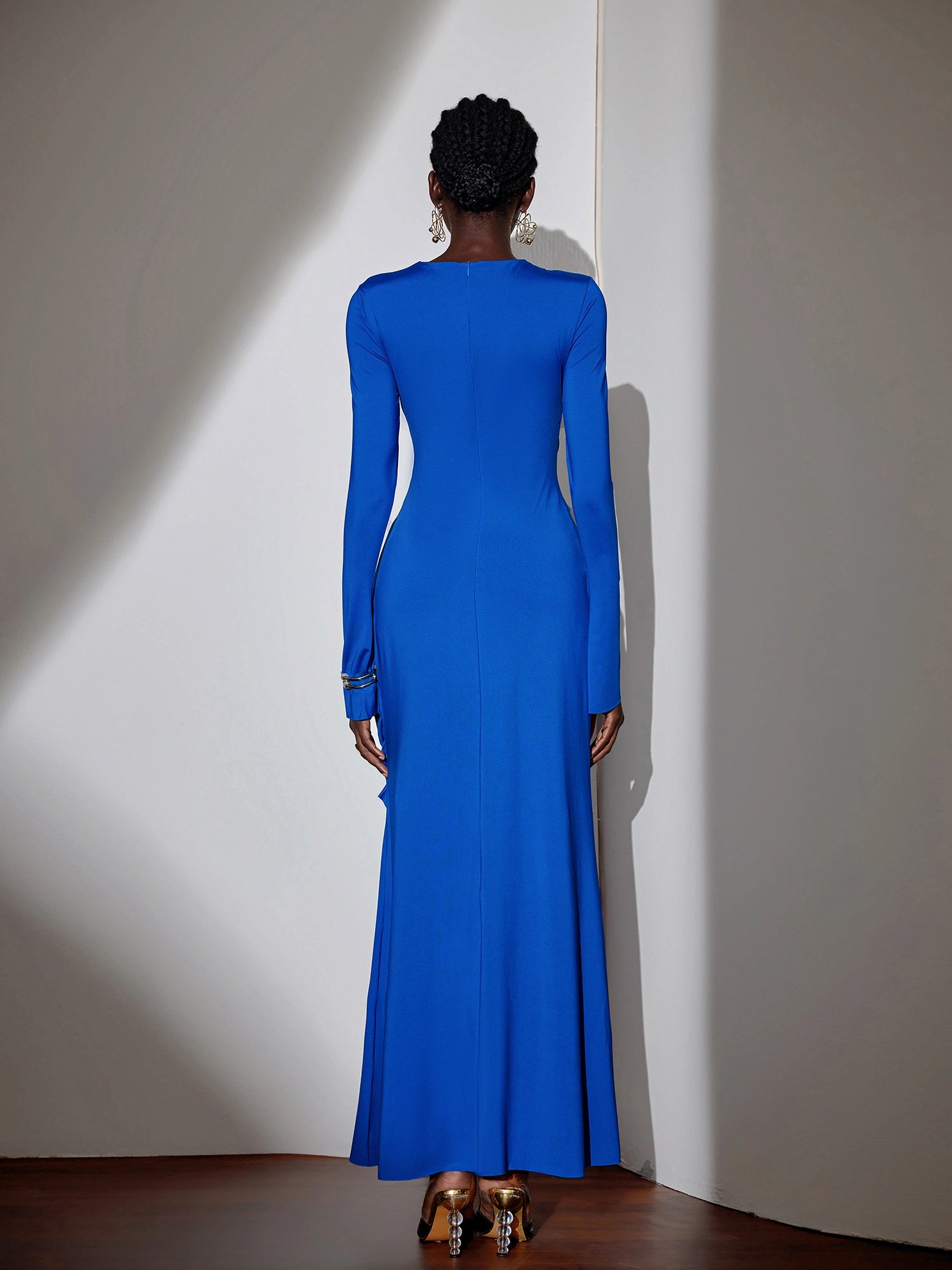 Metallic Ruched Tie Detail Bodycon Maxi Dress|NOOSGOP