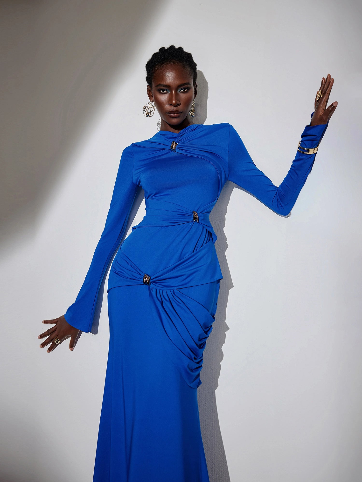 Metallic Ruched Tie Detail Bodycon Maxi Dress|NOOSGOP