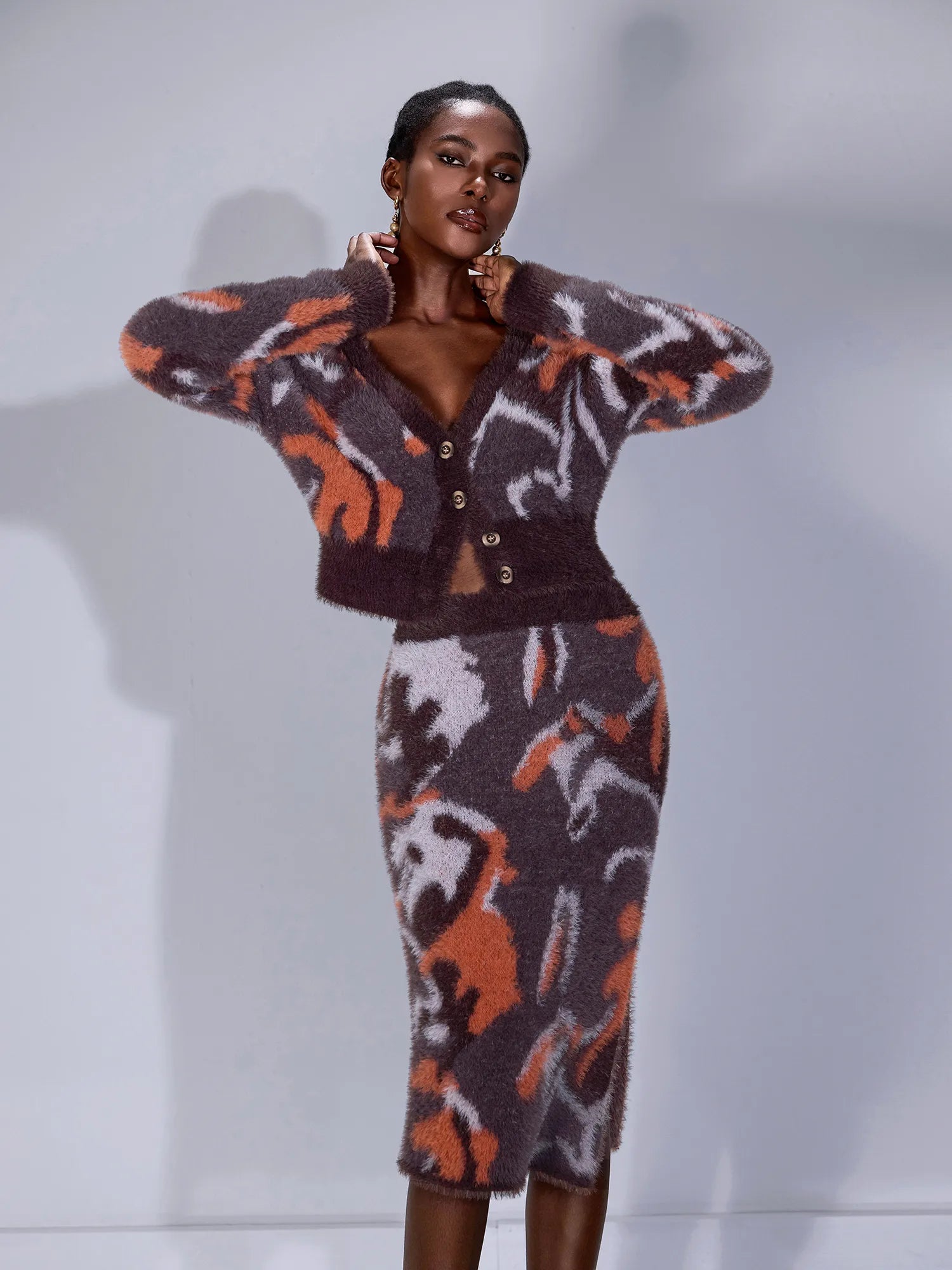 Multi-Color V-Neck Plush Two-Piece Set|NOOSGOP