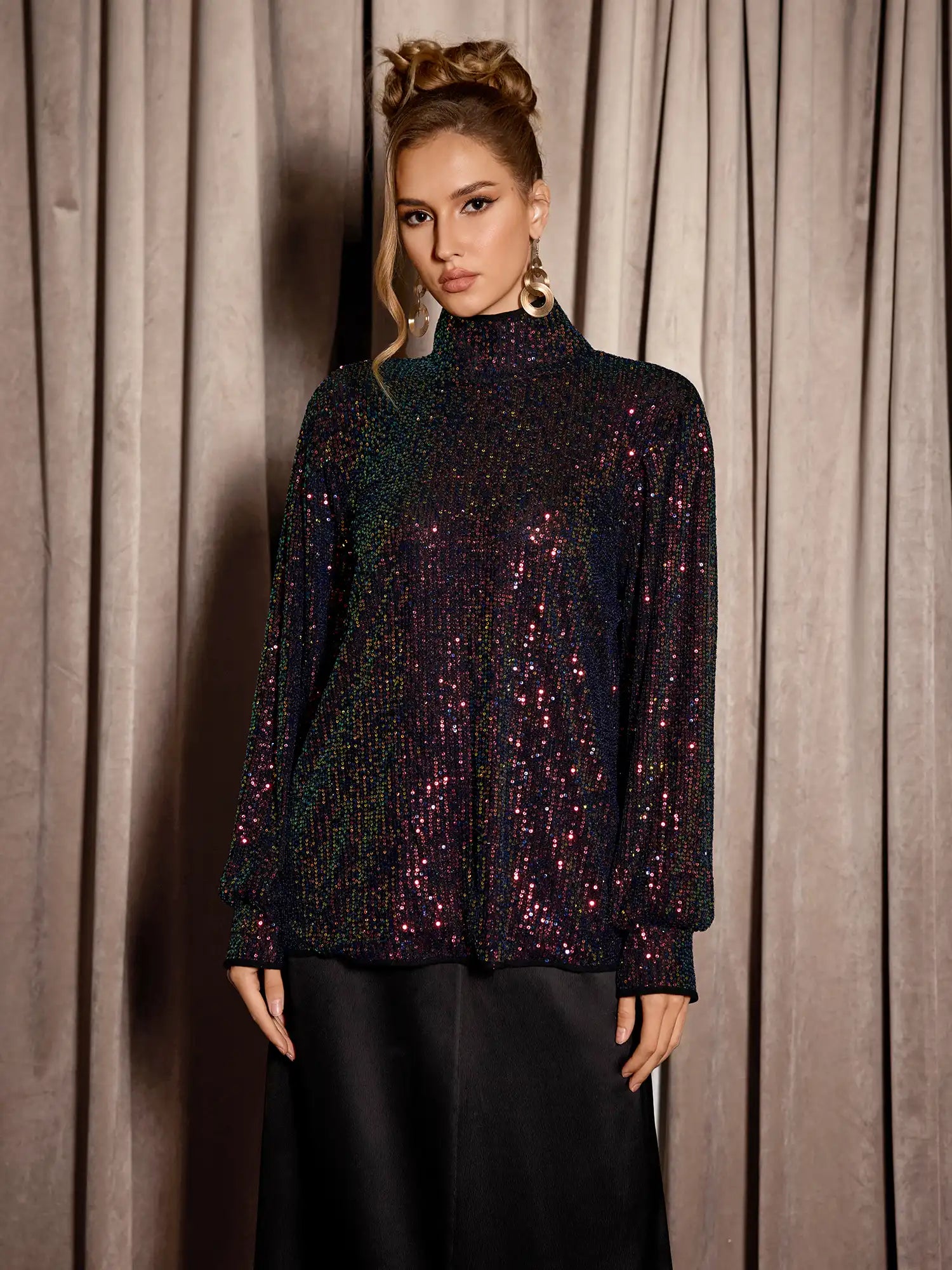 Multicolor Sequin High Neck Party Top|NOOSGOP