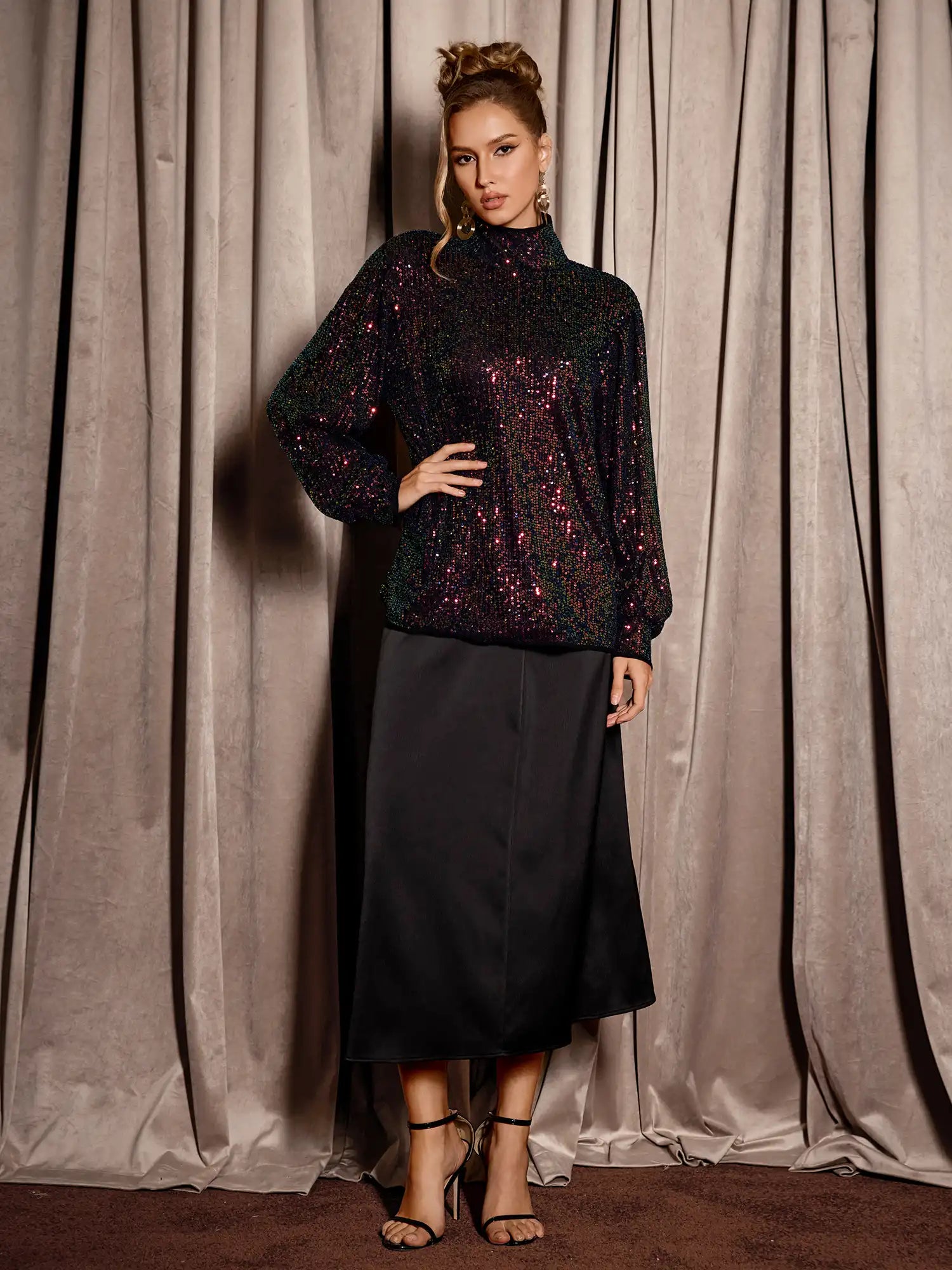 Multicolor Sequin High Neck Party Top|NOOSGOP