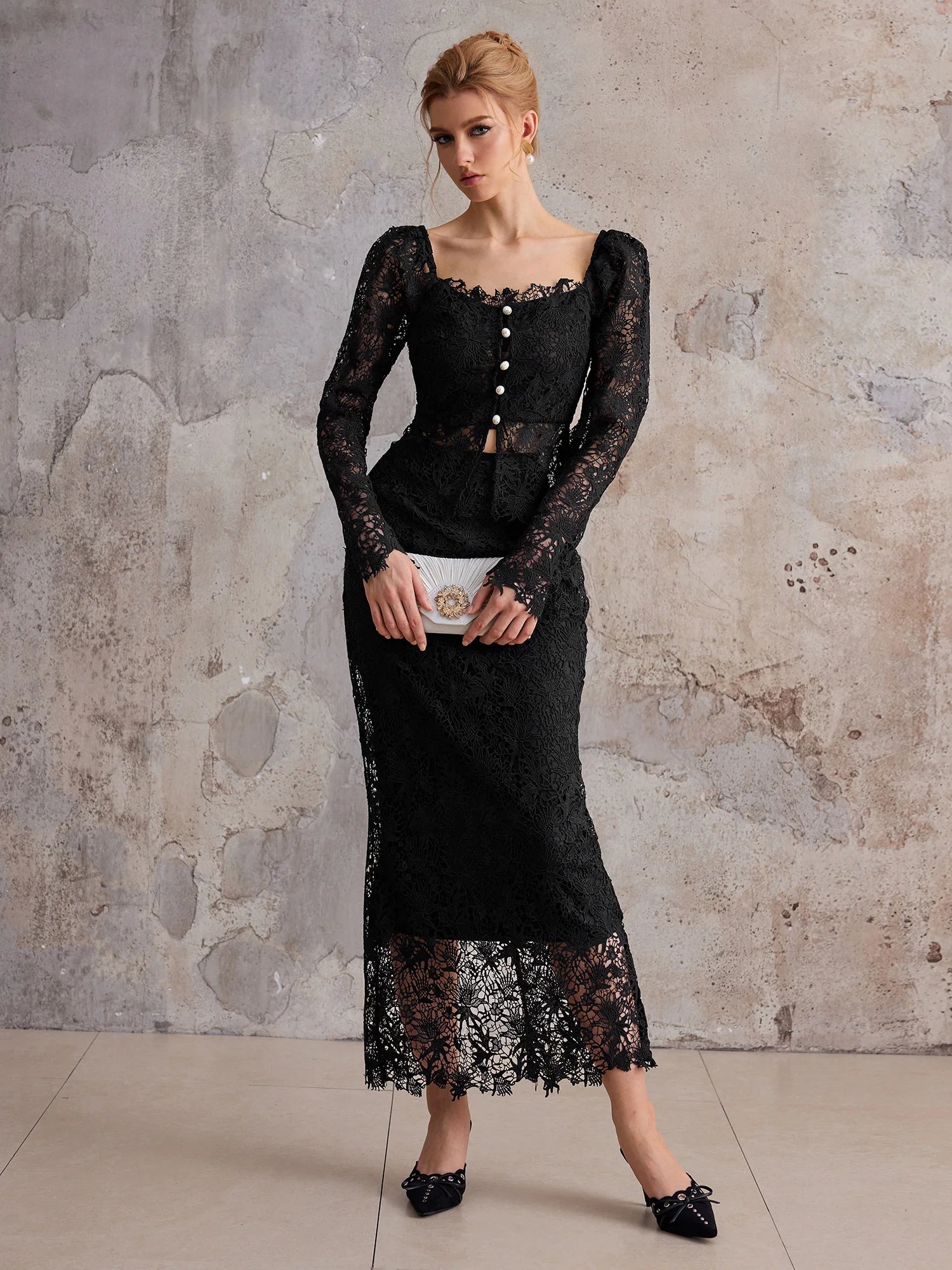 Mystery Noir Lace Shirt & Empire Waist Skirt|NOOSGOP