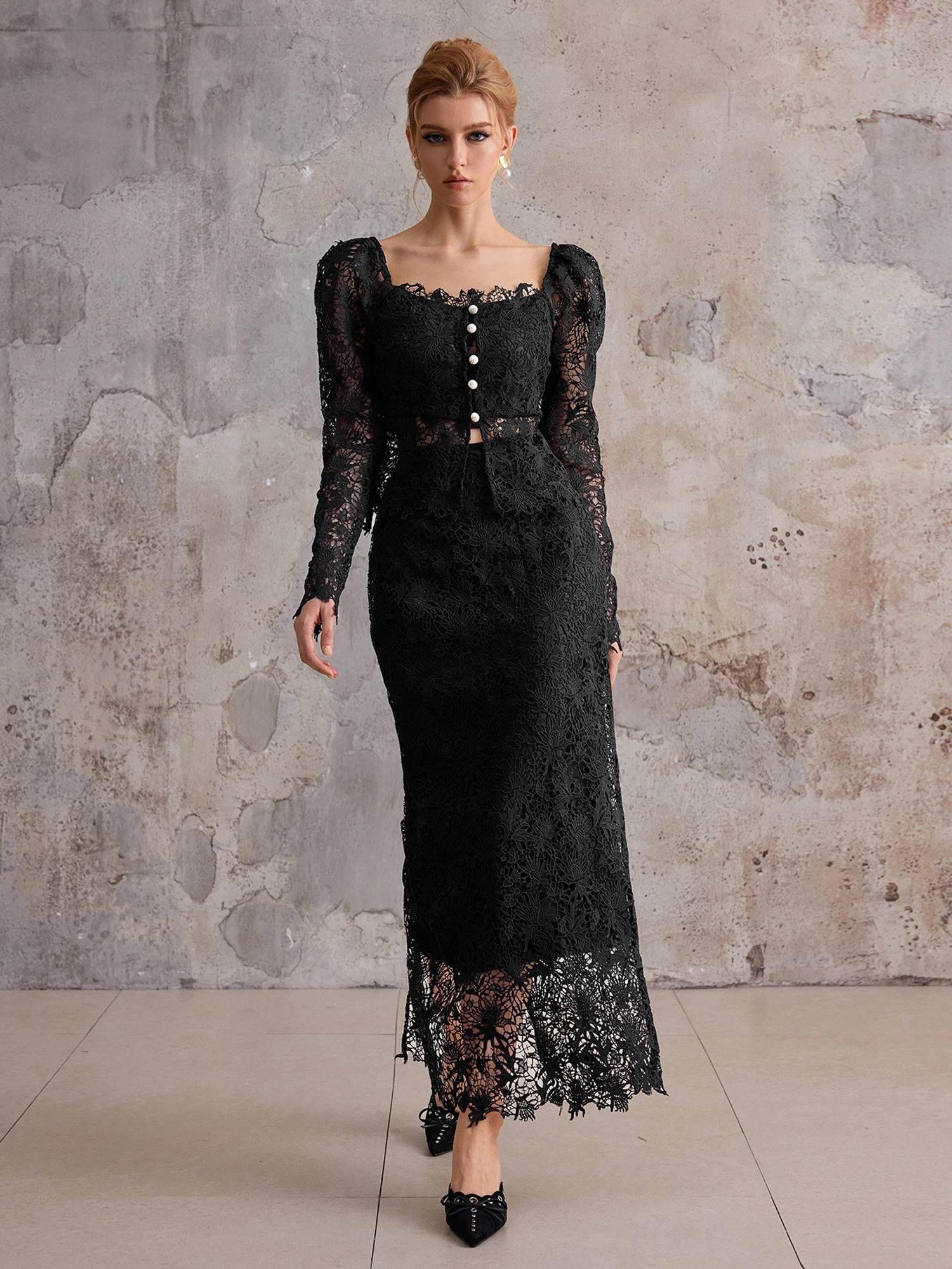Mystery Noir Lace Shirt & Empire Waist Skirt|NOOSGOP
