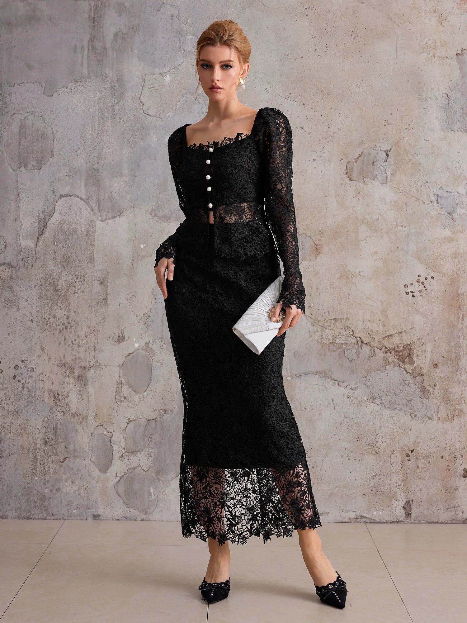 Mystery Noir Lace Shirt & Empire Waist Skirt|NOOSGOP