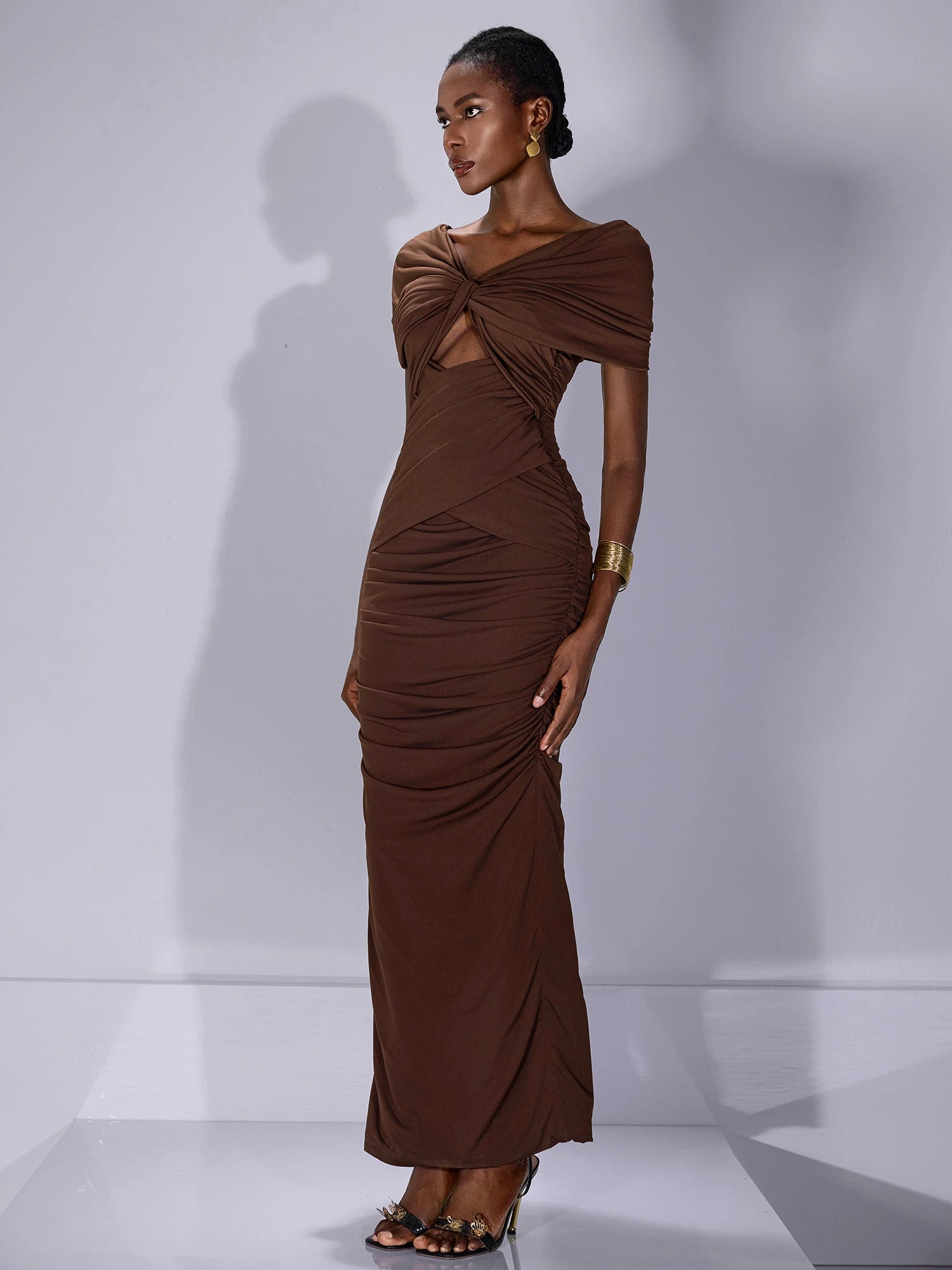 Off Shoulder Twist Front Cutout Maxi Dress|NOOSGOP