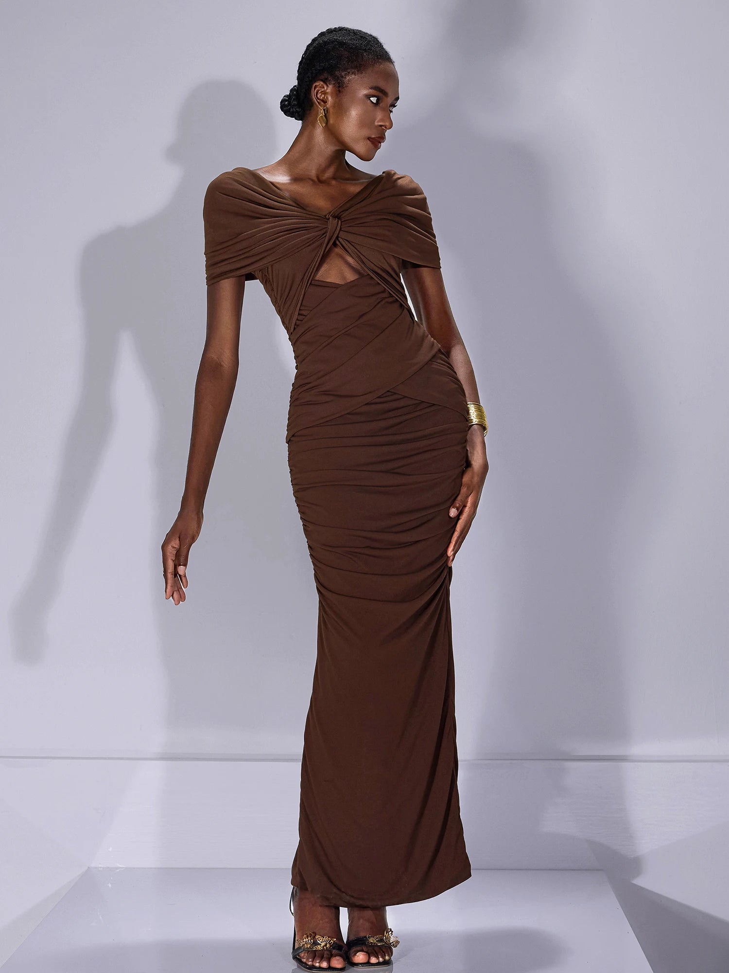 Off Shoulder Twist Front Cutout Maxi Dress|NOOSGOP