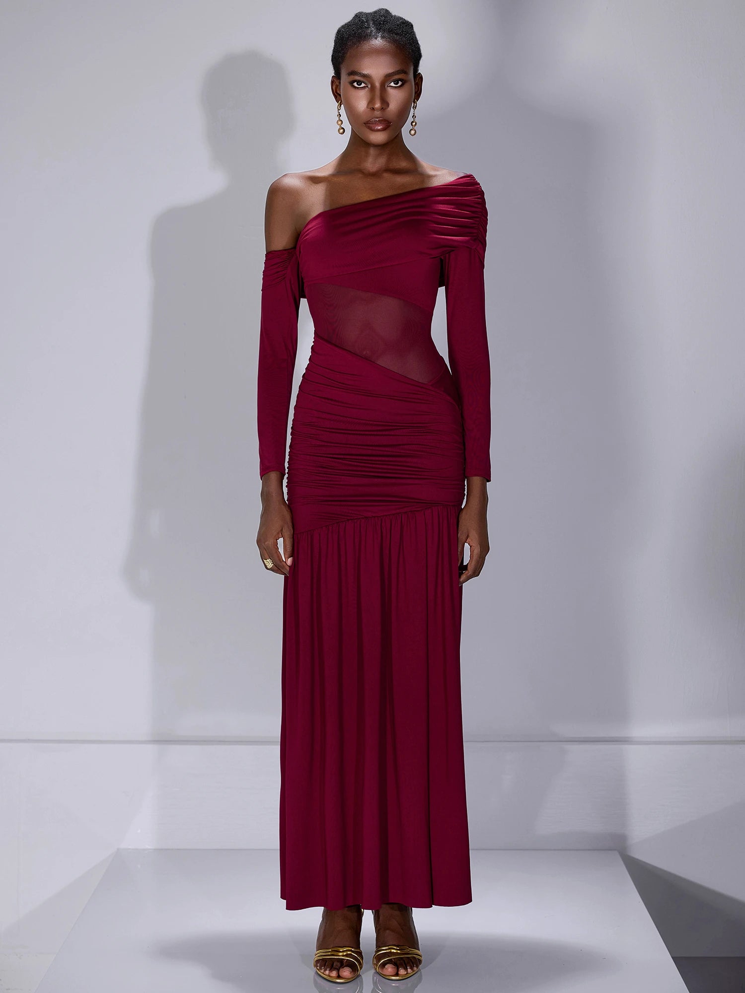 One Shoulder Asymmetric Mesh Maxi Dress|NOOSGOP