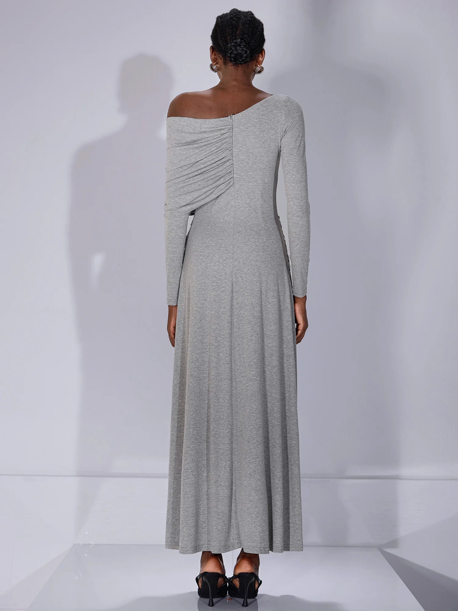 One Shoulder Asymmetric Ruched Maxi Dress|NOOSGOP