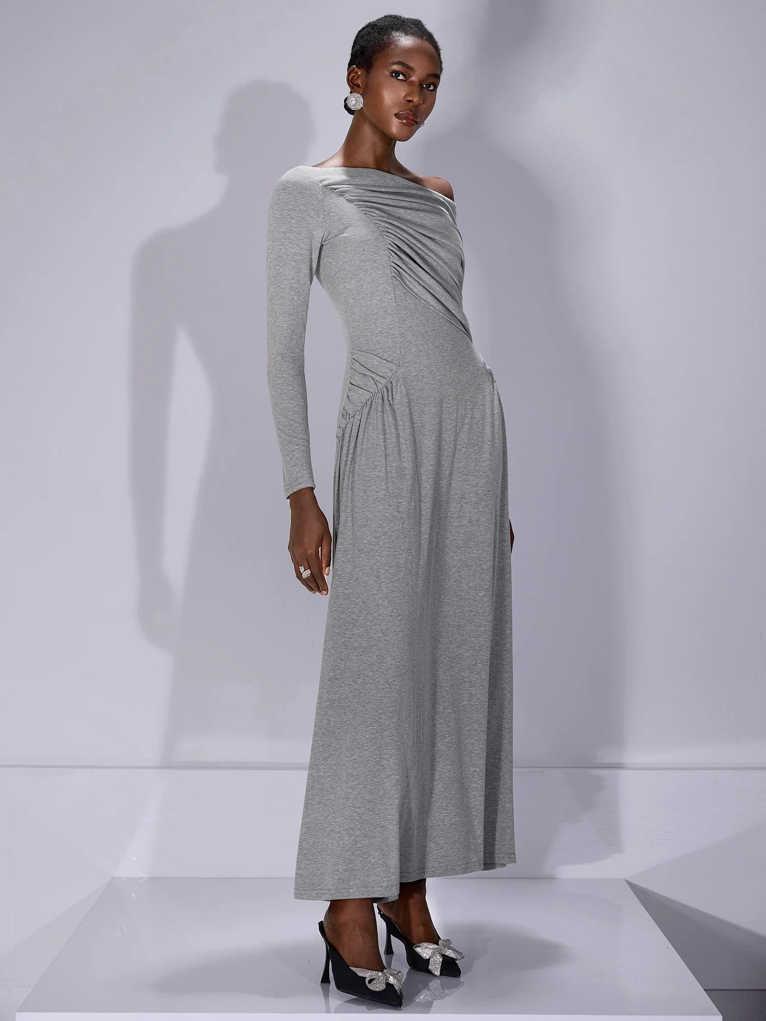 One Shoulder Asymmetric Ruched Maxi Dress|NOOSGOP