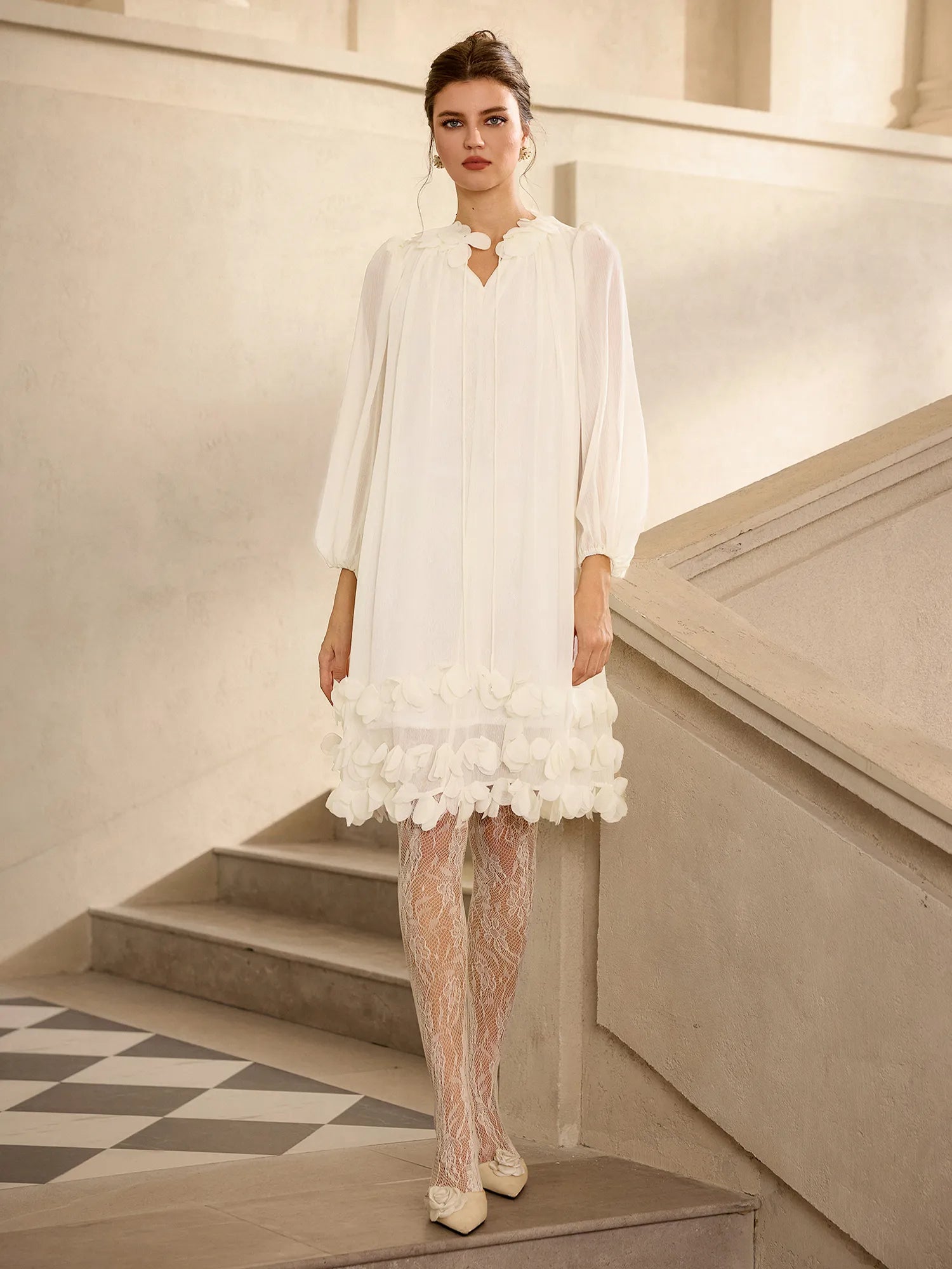 Petal Trim Neckline and Hem Mini Dress|NOOSGOP