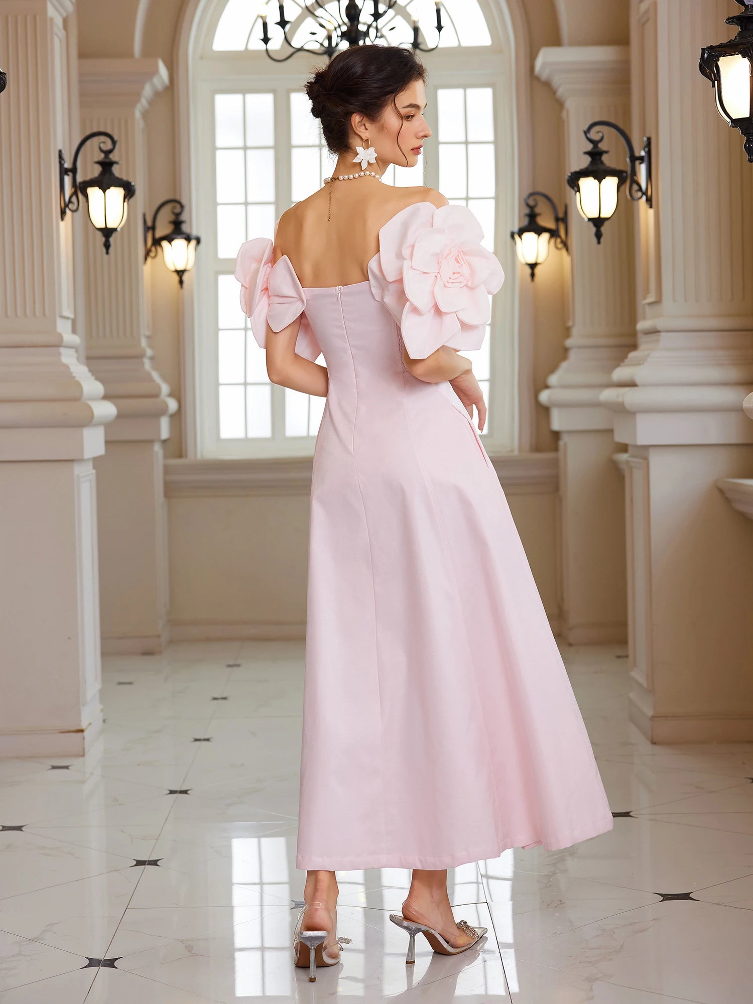 Pink Bloom Off-Shoulder Maxi Dress|NOOSGOP