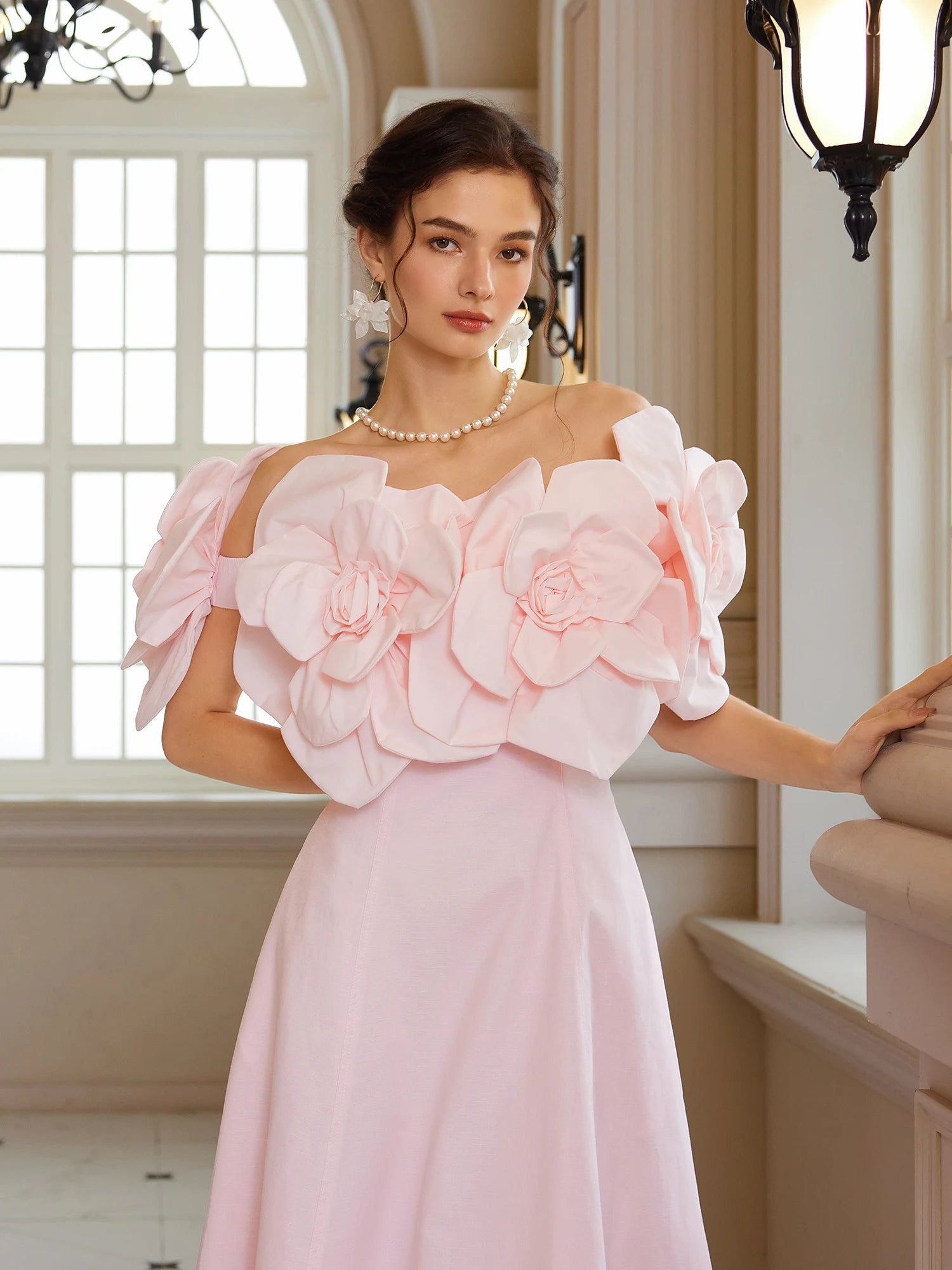 Pink Bloom Off-Shoulder Maxi Dress|NOOSGOP