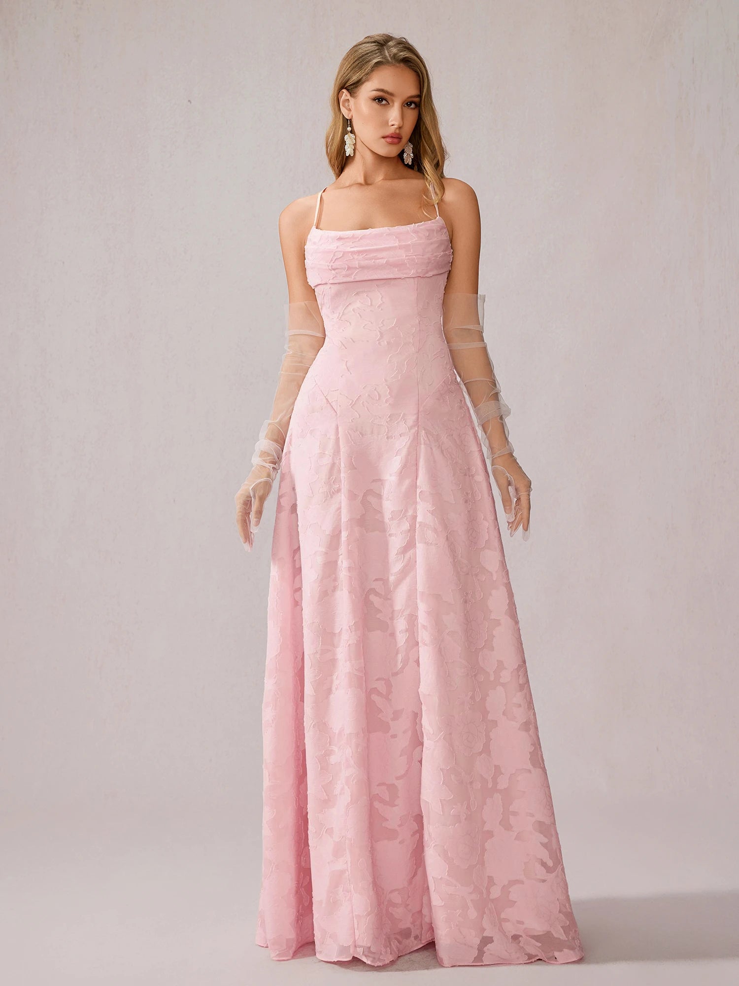 Pink Ruched Mesh Maxi Dress|NOOSGOP