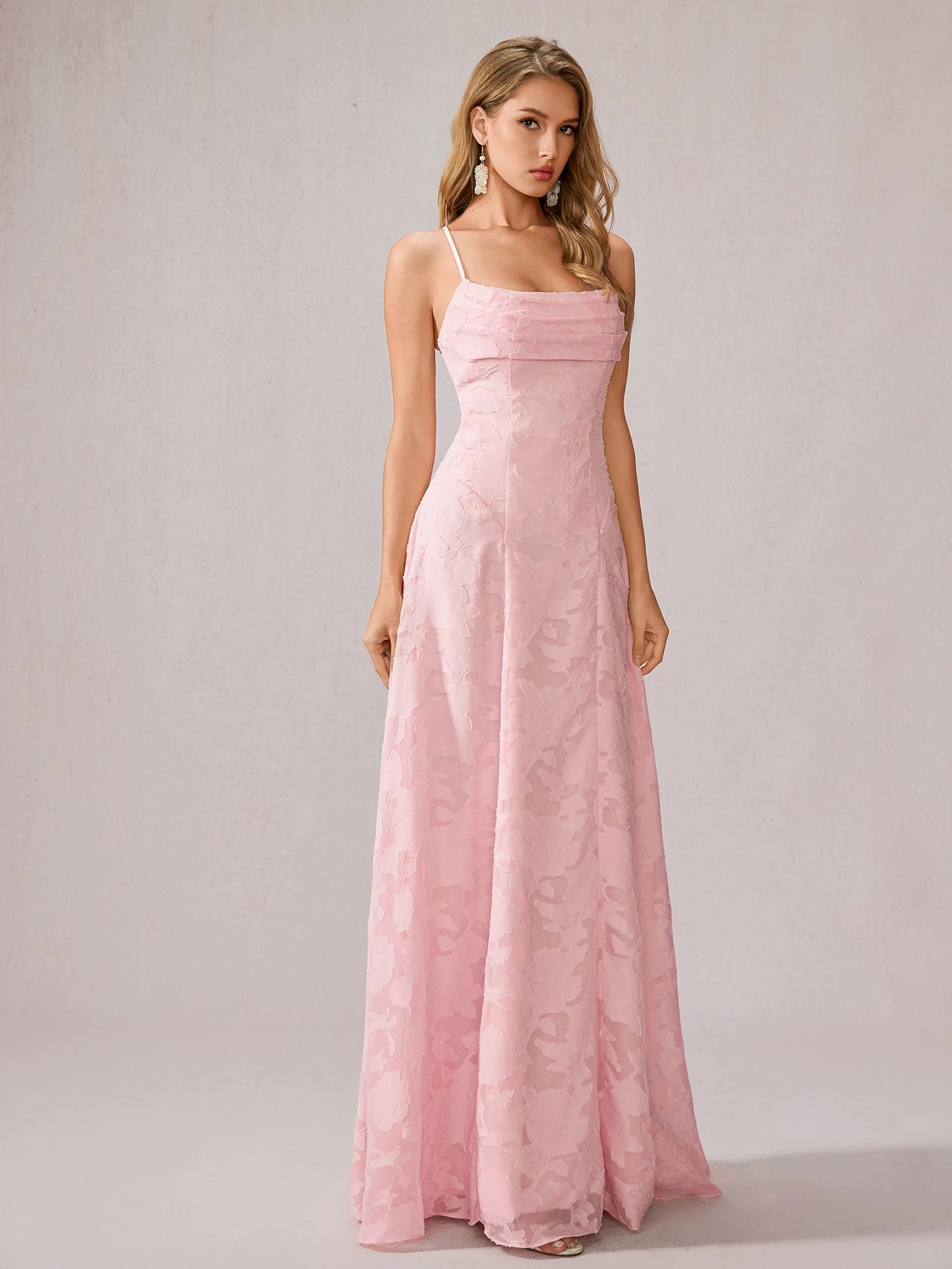 Pink Ruched Mesh Maxi Dress|NOOSGOP