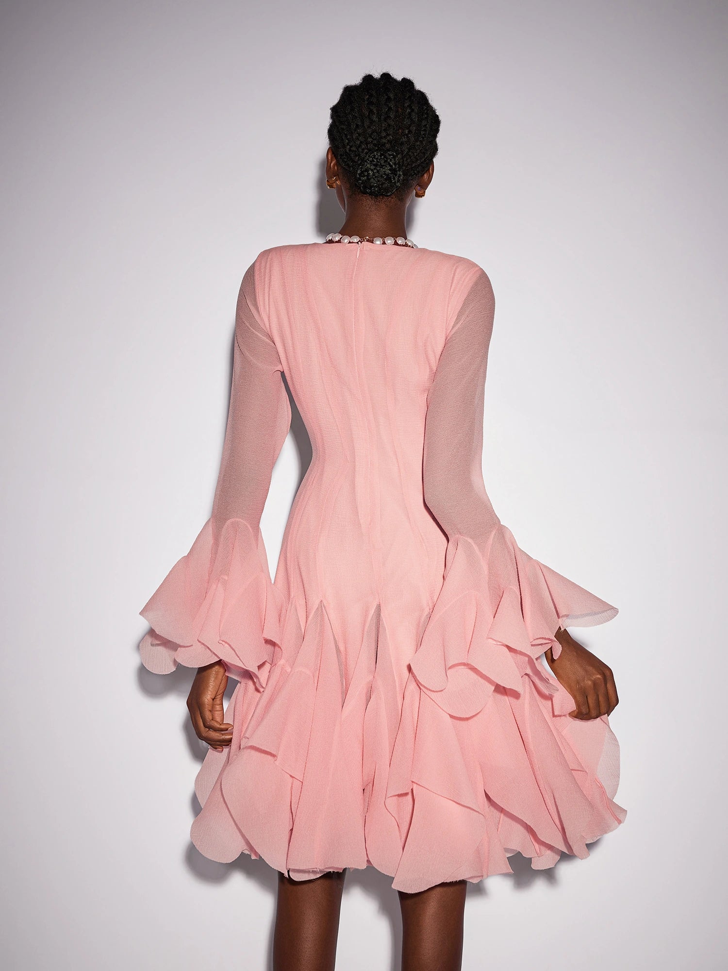 Pink Ruffled Tulle Midi Dress|NOOSGOP