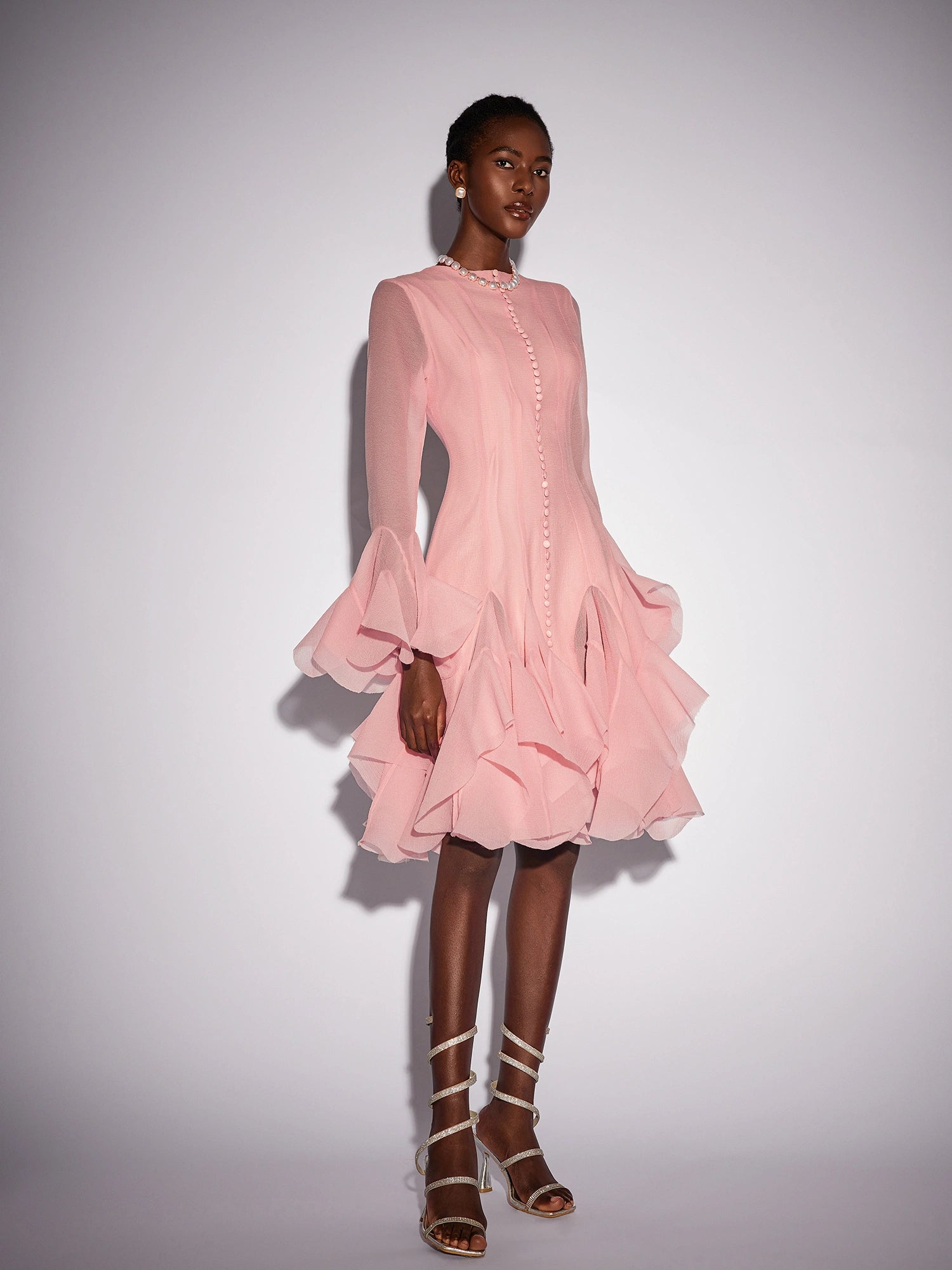 Pink Ruffled Tulle Midi Dress|NOOSGOP