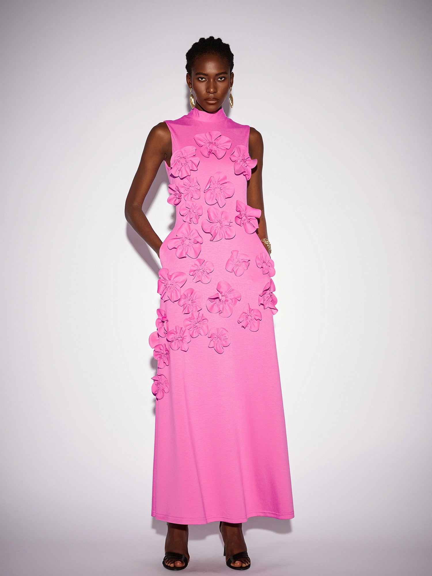 Pink floral Sleeveless Maxi dress|NOOSGOP