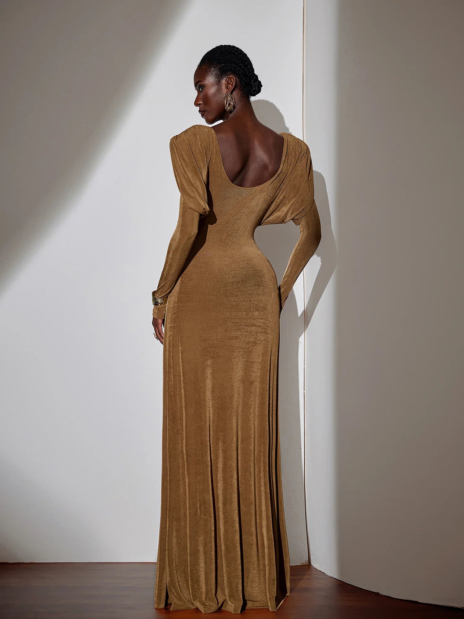 Pleated Bell Sleeve Bardot Neck Maxi Dress|NOOSGOP