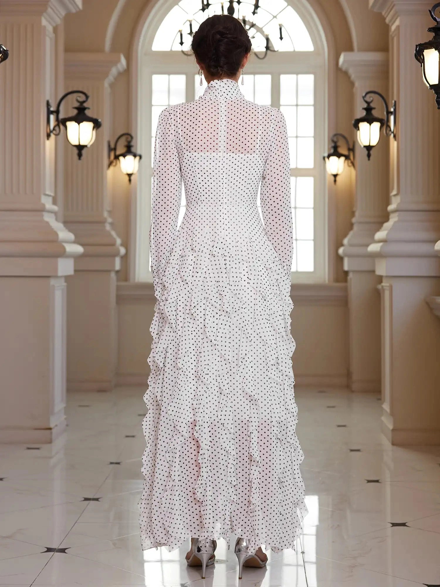 Polka Dot Mock-Neck Office Midi Dress|NOOSGOP