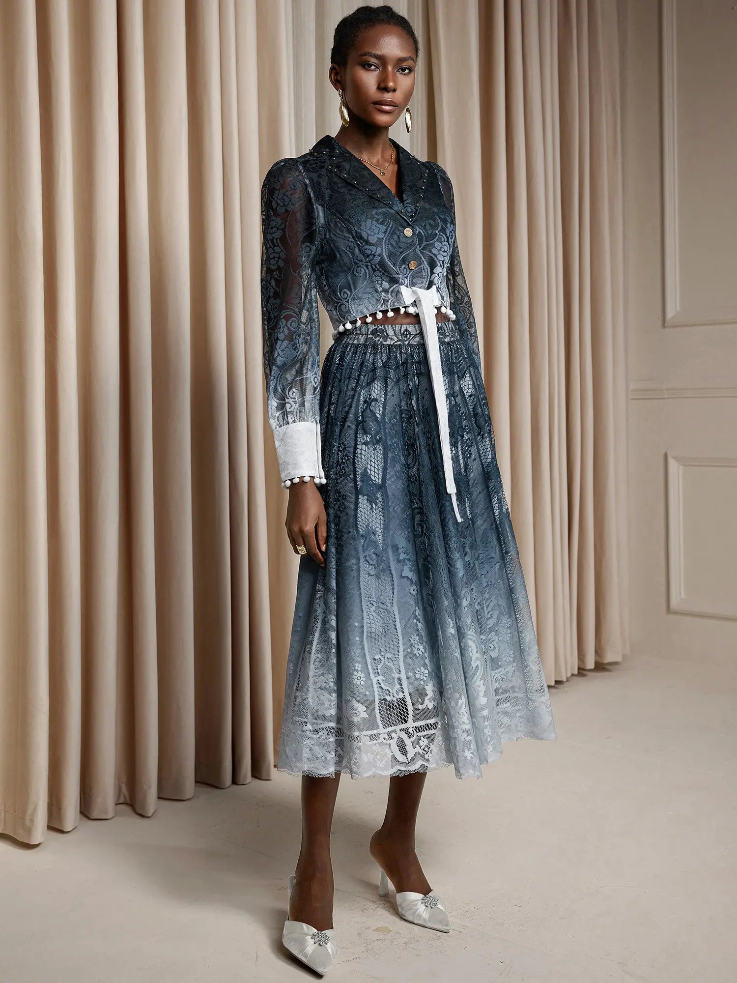 Printed Mesh Gradient Two-Piece Set|NOOSGOP