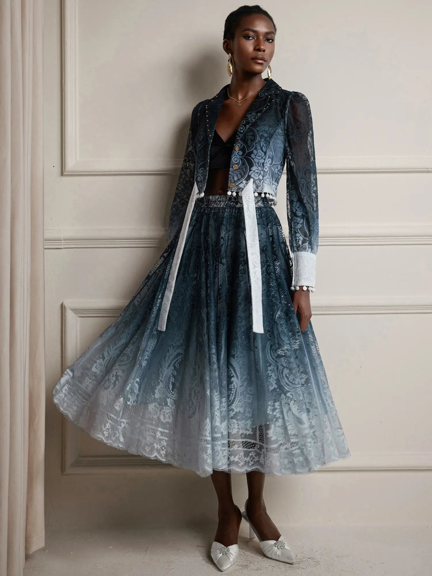 Printed Mesh Gradient Two-Piece Set|NOOSGOP