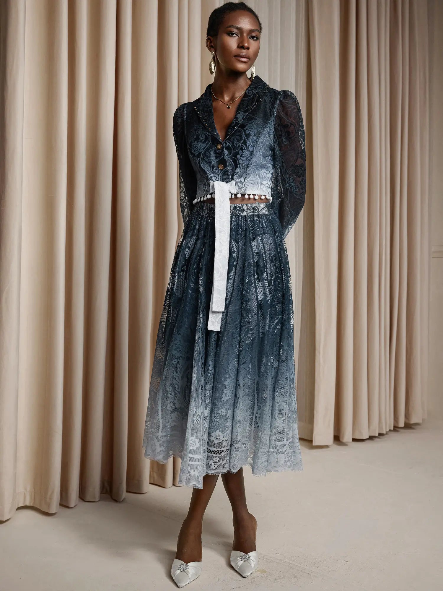 Printed Mesh Gradient Two-Piece Set|NOOSGOP