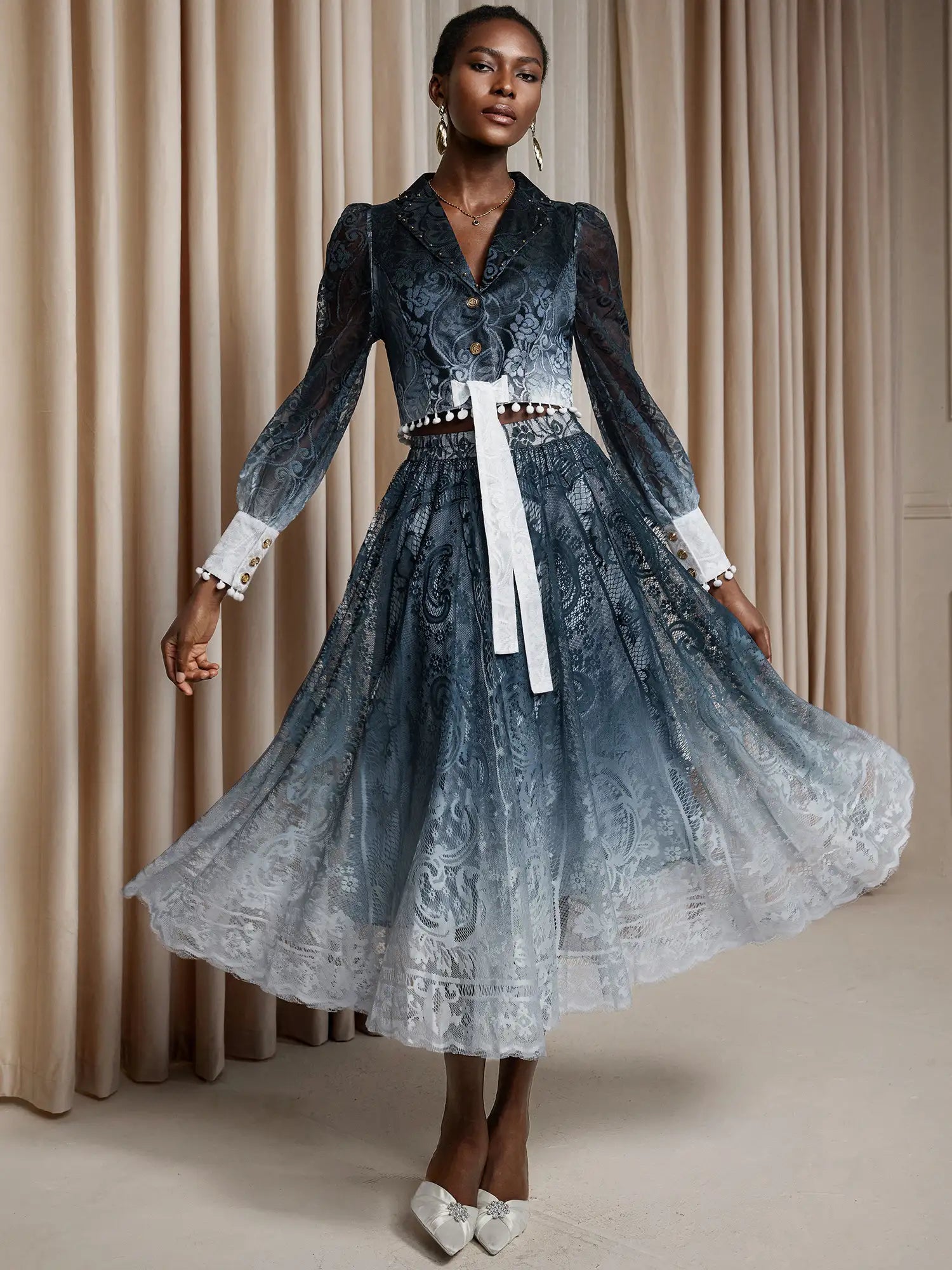 Printed Mesh Gradient Two-Piece Set|NOOSGOP