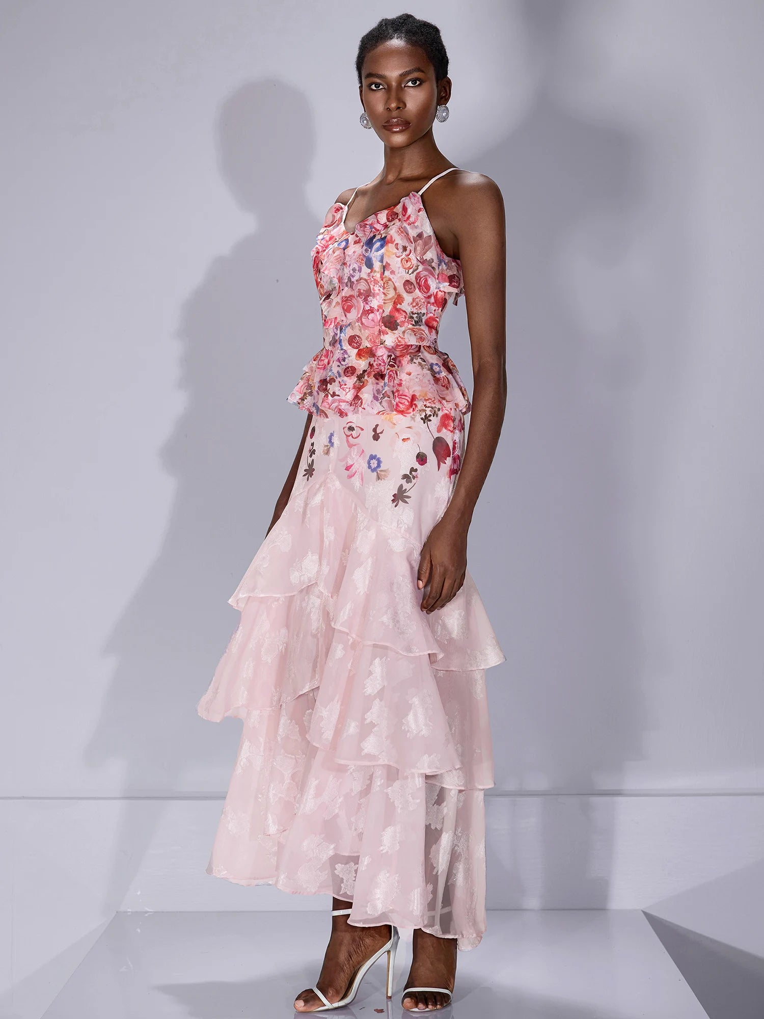 Printed Ruffle-Hem Strap Midi Dress|NOOSGOP