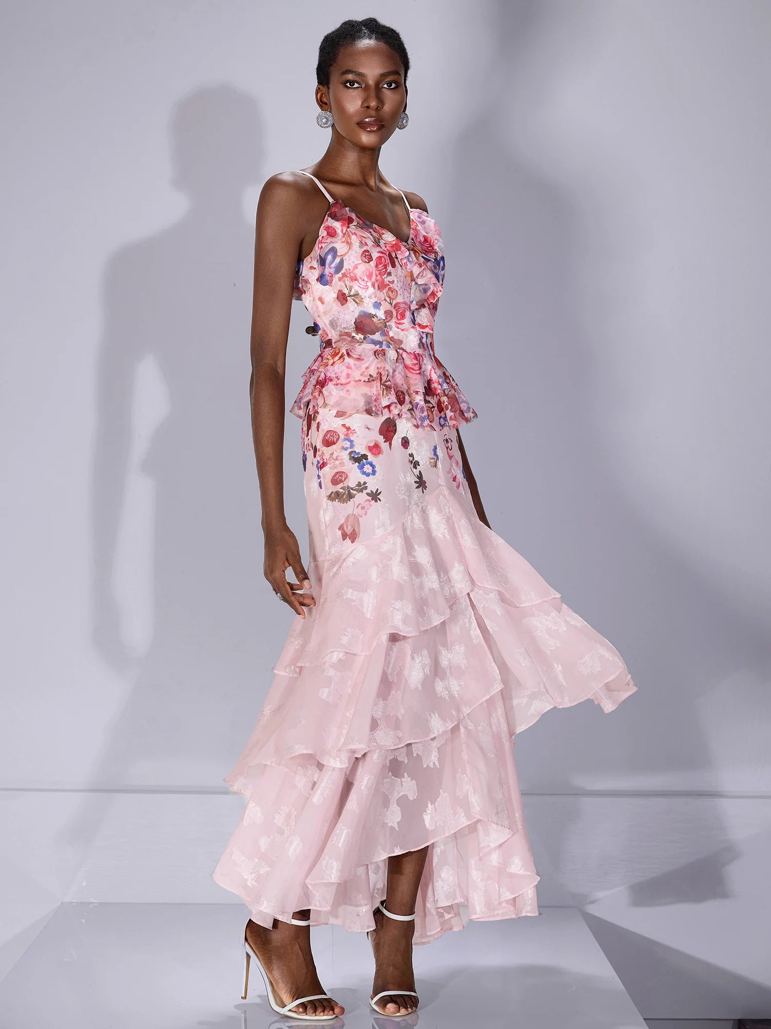 Printed Ruffle-Hem Strap Midi Dress|NOOSGOP